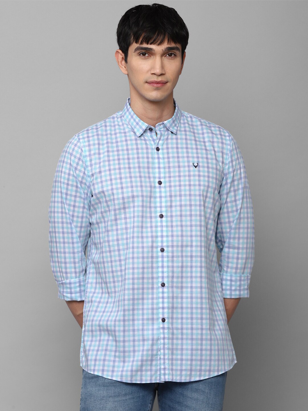 

Allen Solly Sport Men Blue Gingham Checks Checked Casual Shirt