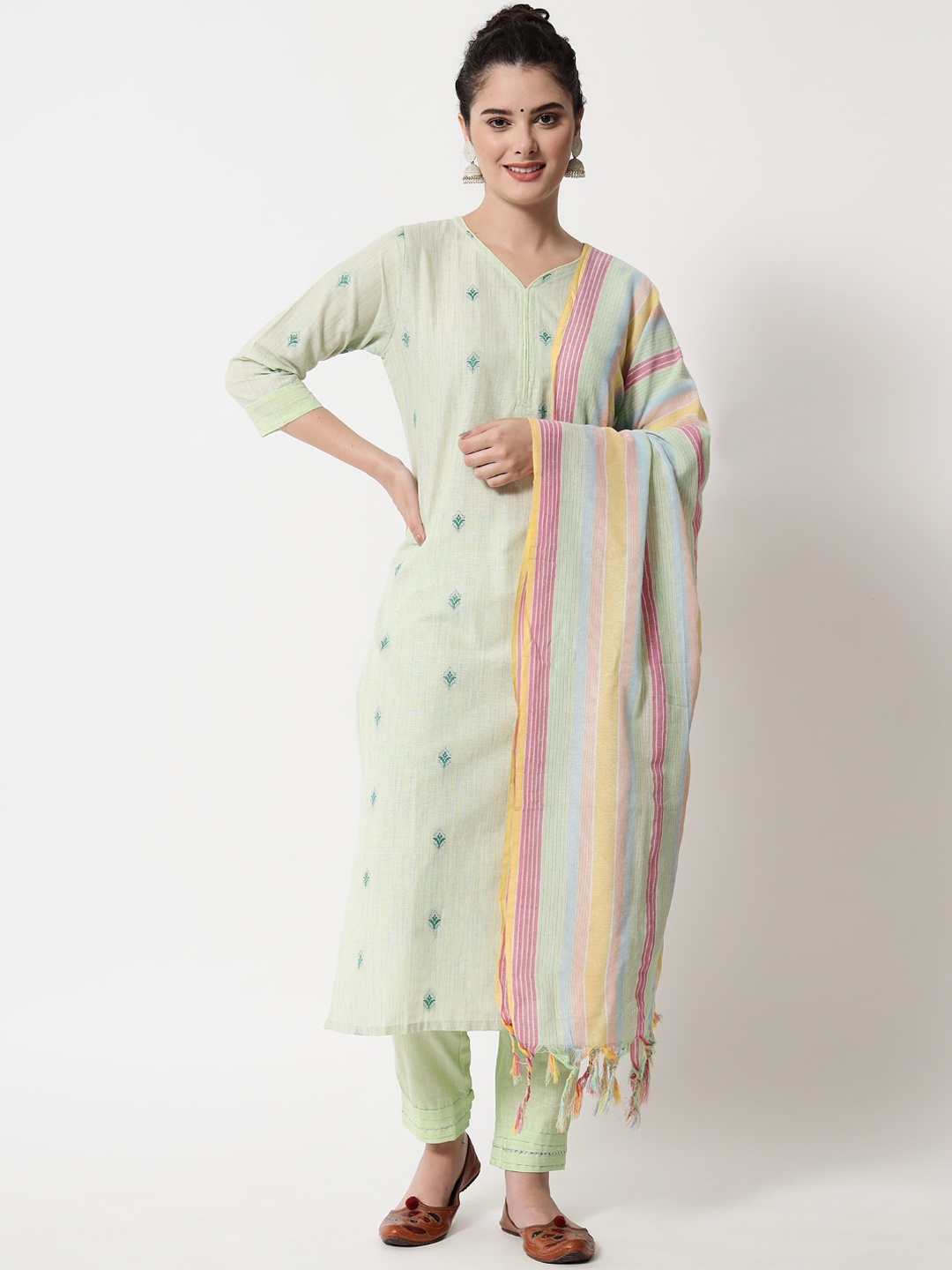 

VredeVogel Women Ethnic Motifs Kurta with Trousers & With Dupatta, Green