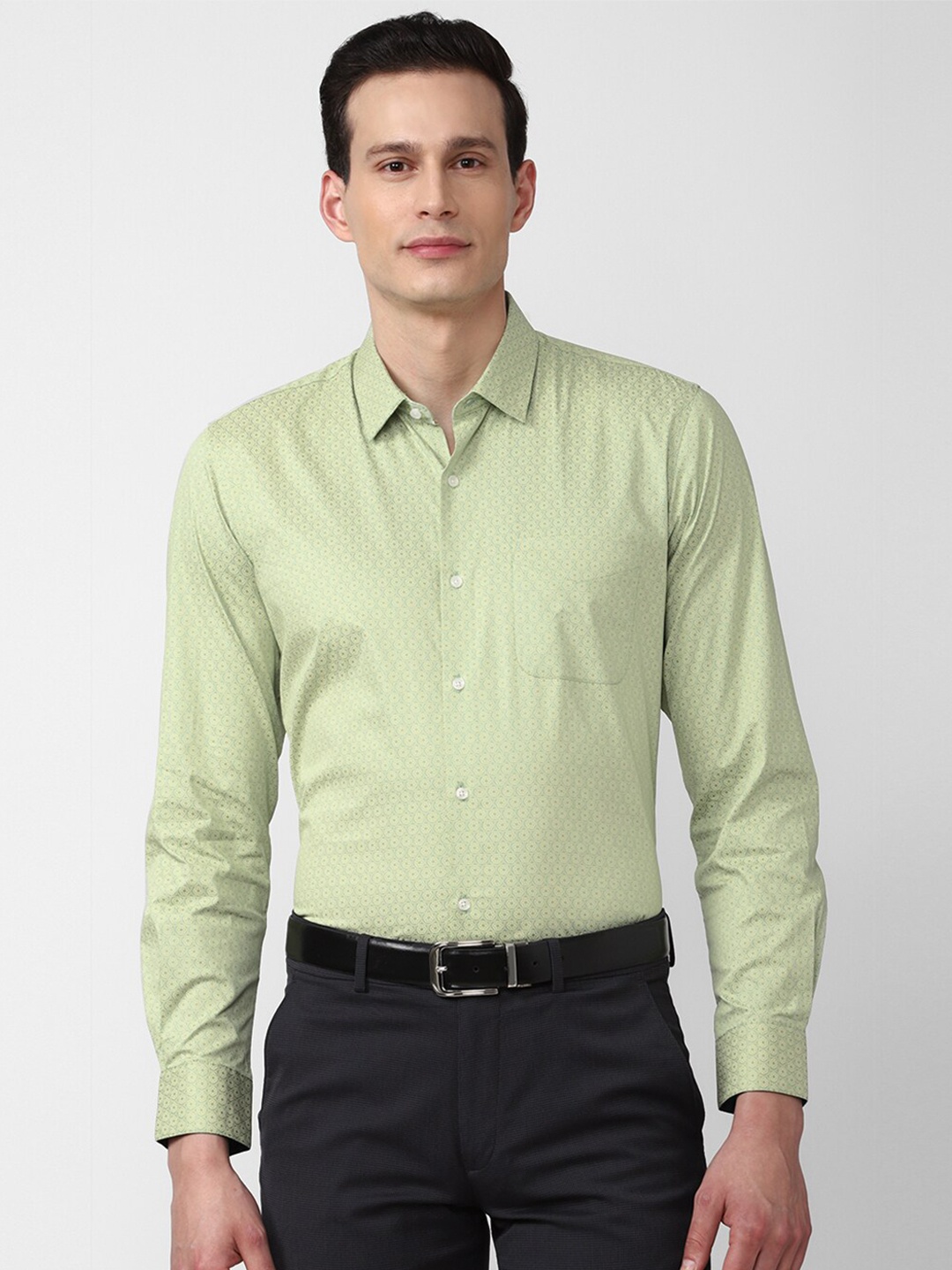 

Peter England Men Green Slim Fit Printed Cotton Formal Shirt