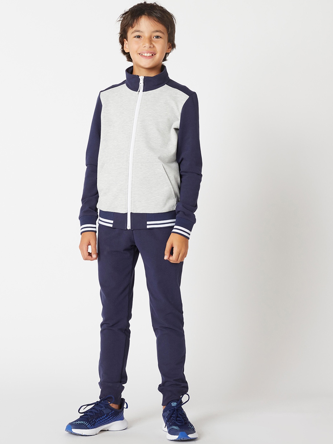 

Domyos By Decathlon Boys Grey & Navy Blue Colourblocked Tracksuits
