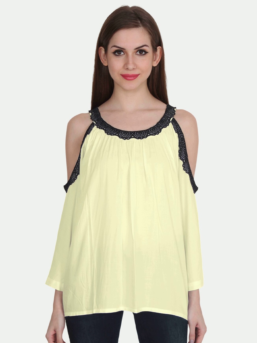 

PATRORNA Women Cream-Coloured & Black Top