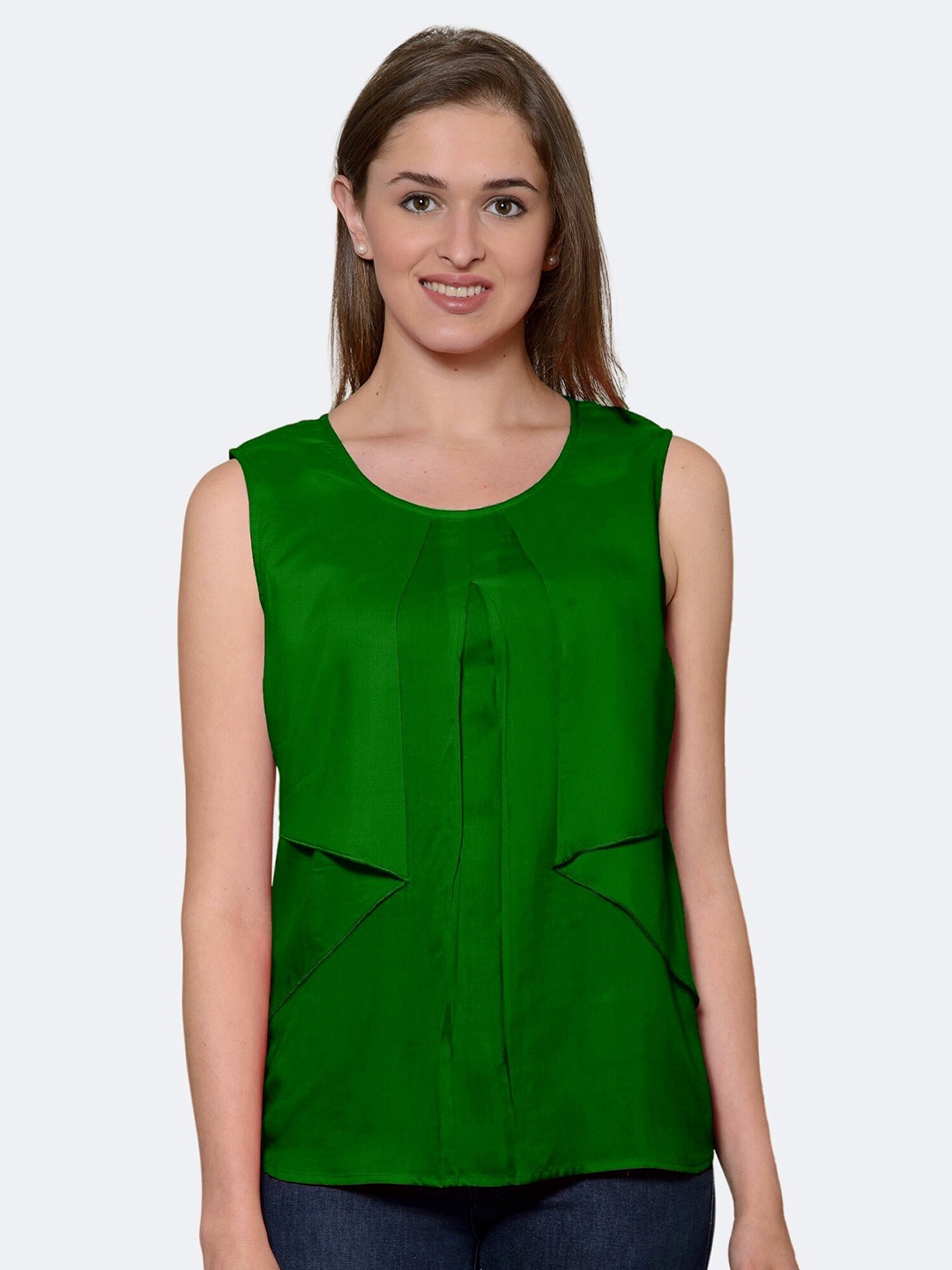 

PATRORNA Plus Size Green Solid Top