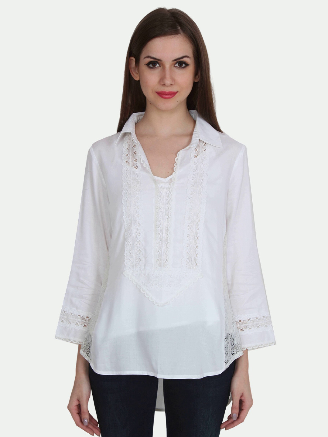

PATRORNA Plus Size White Shirt Style Top