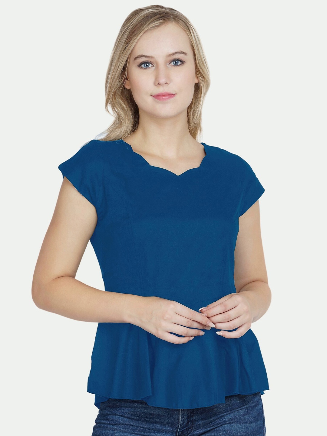 

PATRORNA Plus Size Blue Peplum Top