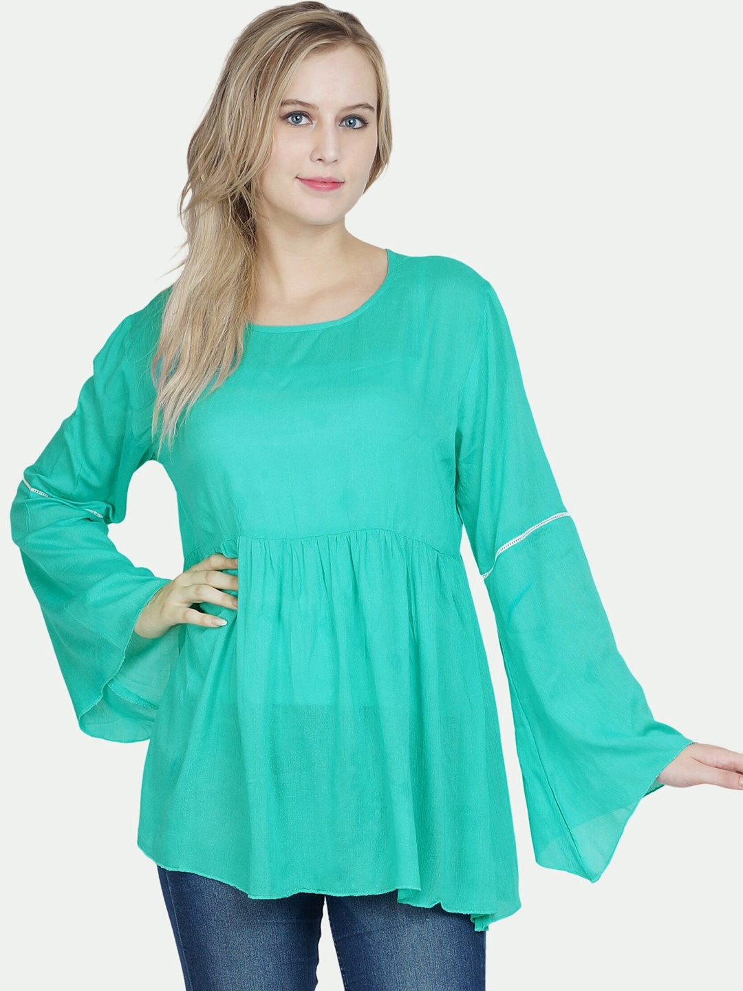 

PATRORNA Plus Size Sea Green Empire Top