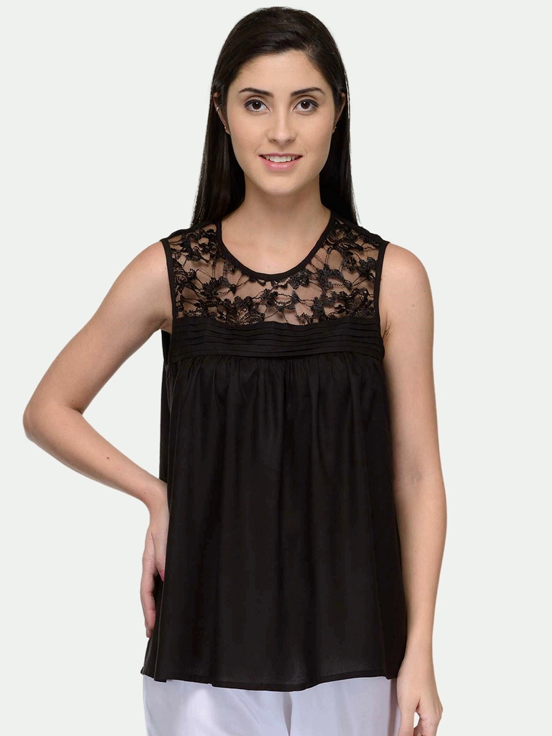 

PATRORNA Plus Size Women Black Solid Cut Out Vest Top