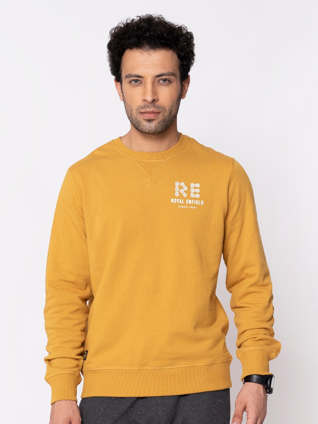 

Royal Enfield Men Yellow Cotton Sweatshirt