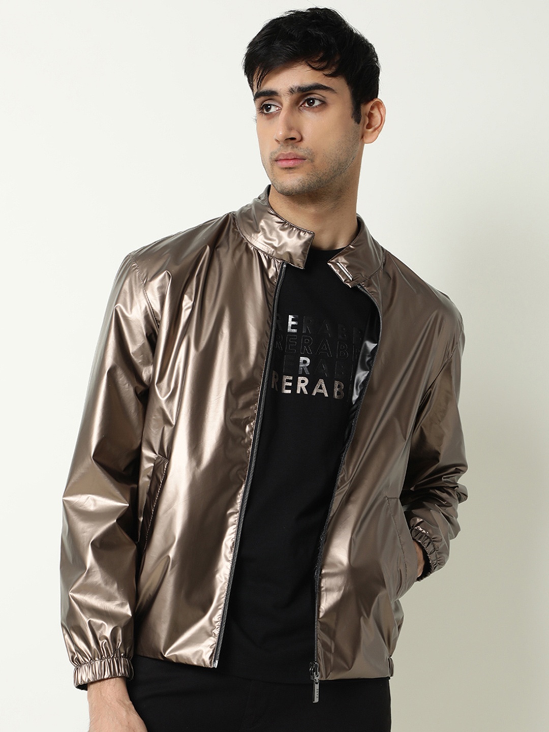 

RARE RABBIT Men Adam Tailored Fit Copper-Toned Reversible Biker Jacket
