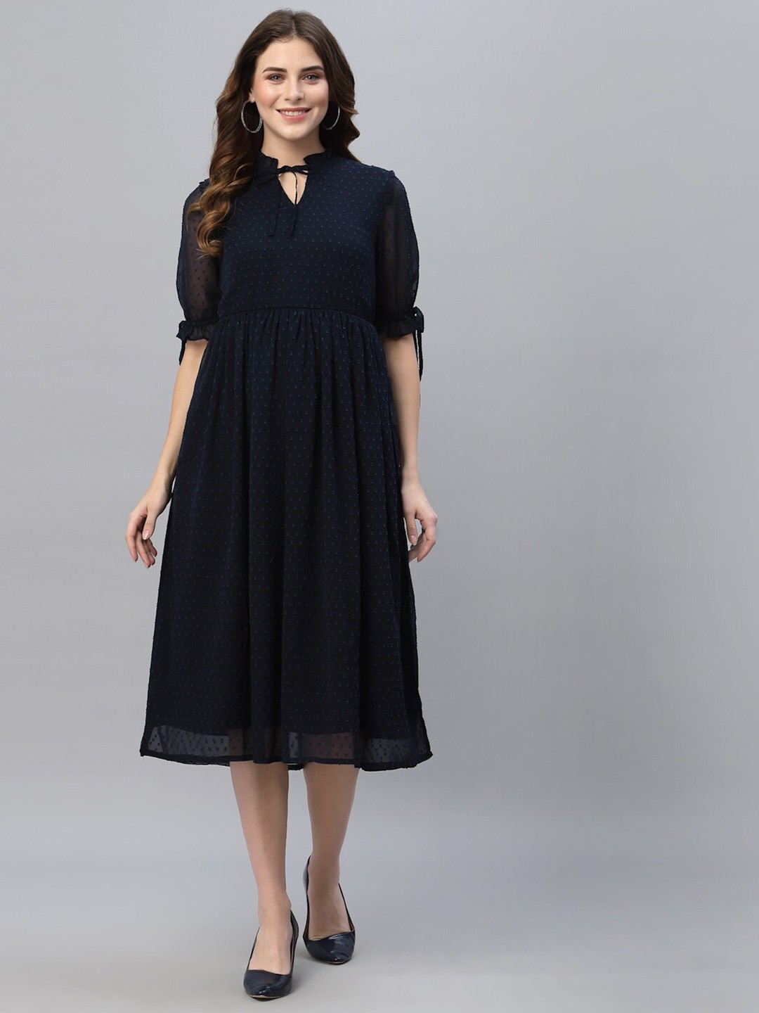 

HOUSE OF KKARMA Women Keyhole Neck Georgette Empire Midi Dress, Blue