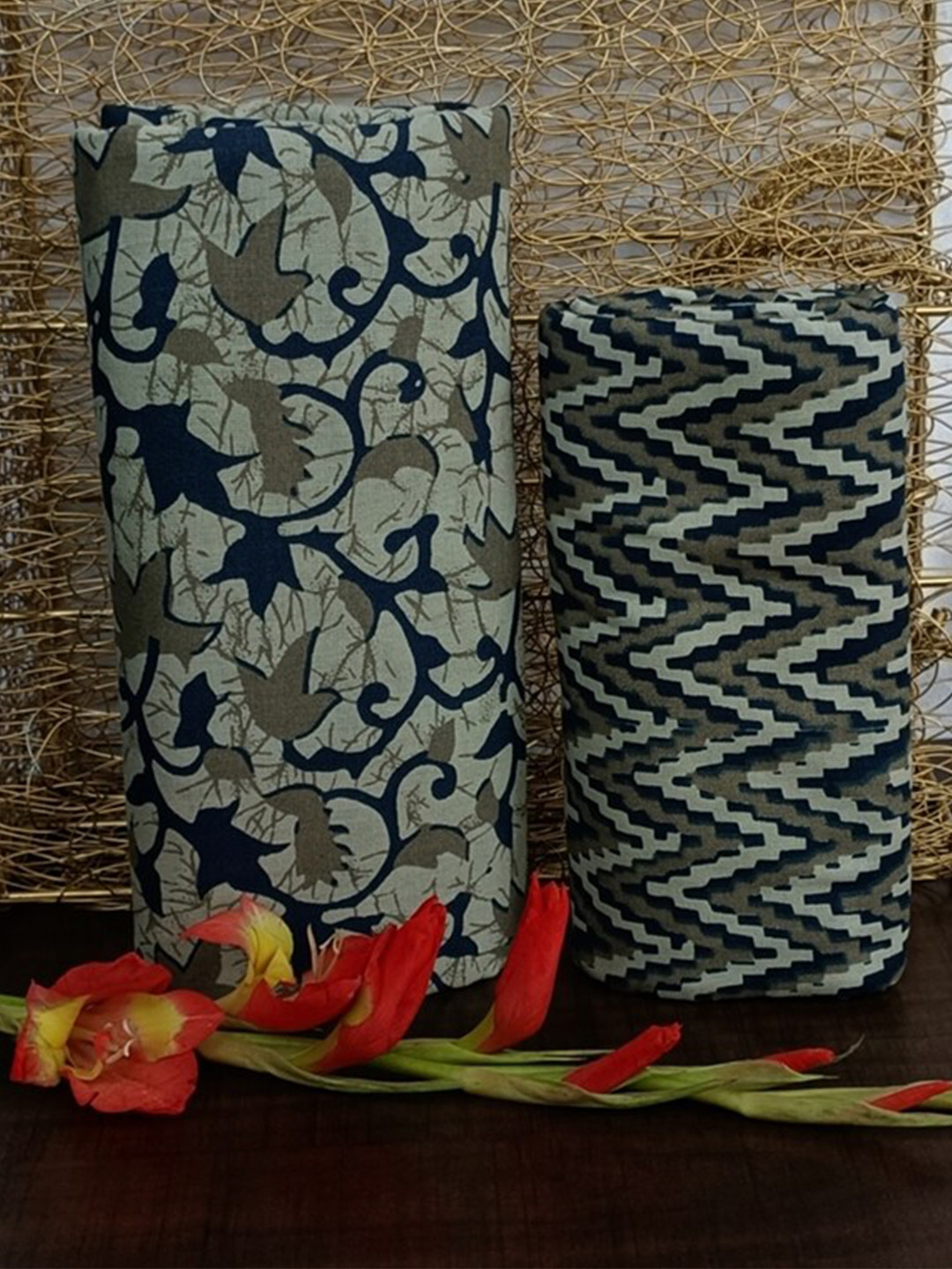 

SALWAR STUDIO Blue & Grey Printed Pure Cotton Unstitched Dress Material