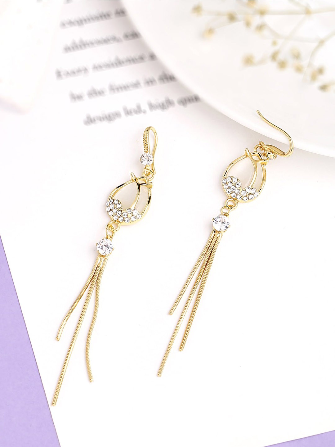 

Yellow Chimes Gold-Plated & White Contemporary Drop Earrings
