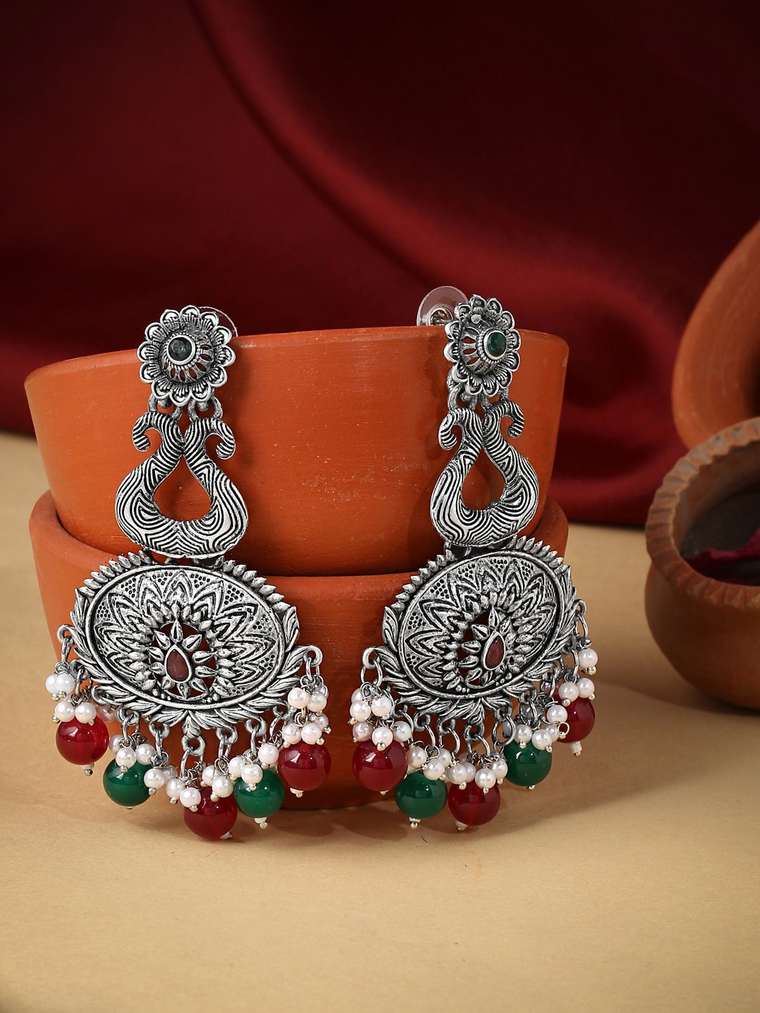 

Yellow Chimes Silver-Toned Contemporary Drop Earrings