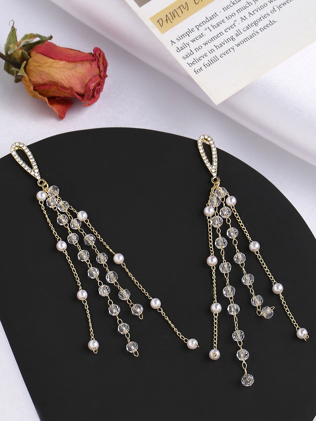 

Yellow Chimes Gold Plated Crystal Studded Chandelier Tassel Dangler Earrings