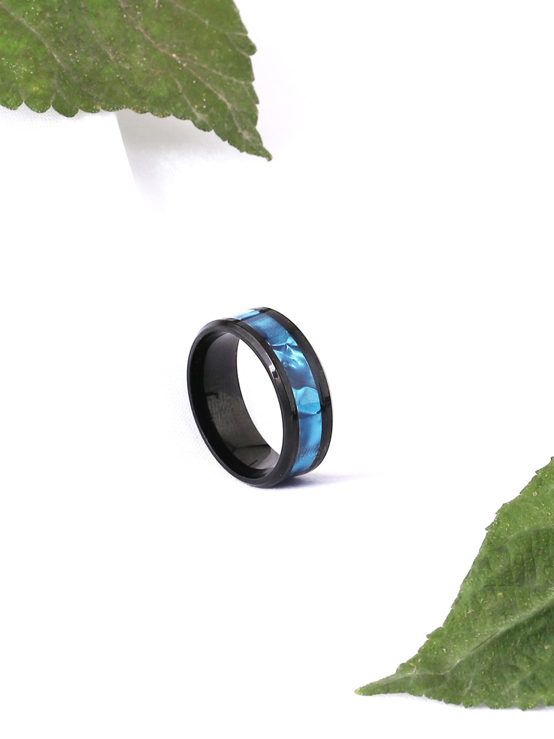 

Yellow Chimes Men Black & Blue Platinum Plated Titanium Steel Never Fading Finger Ring