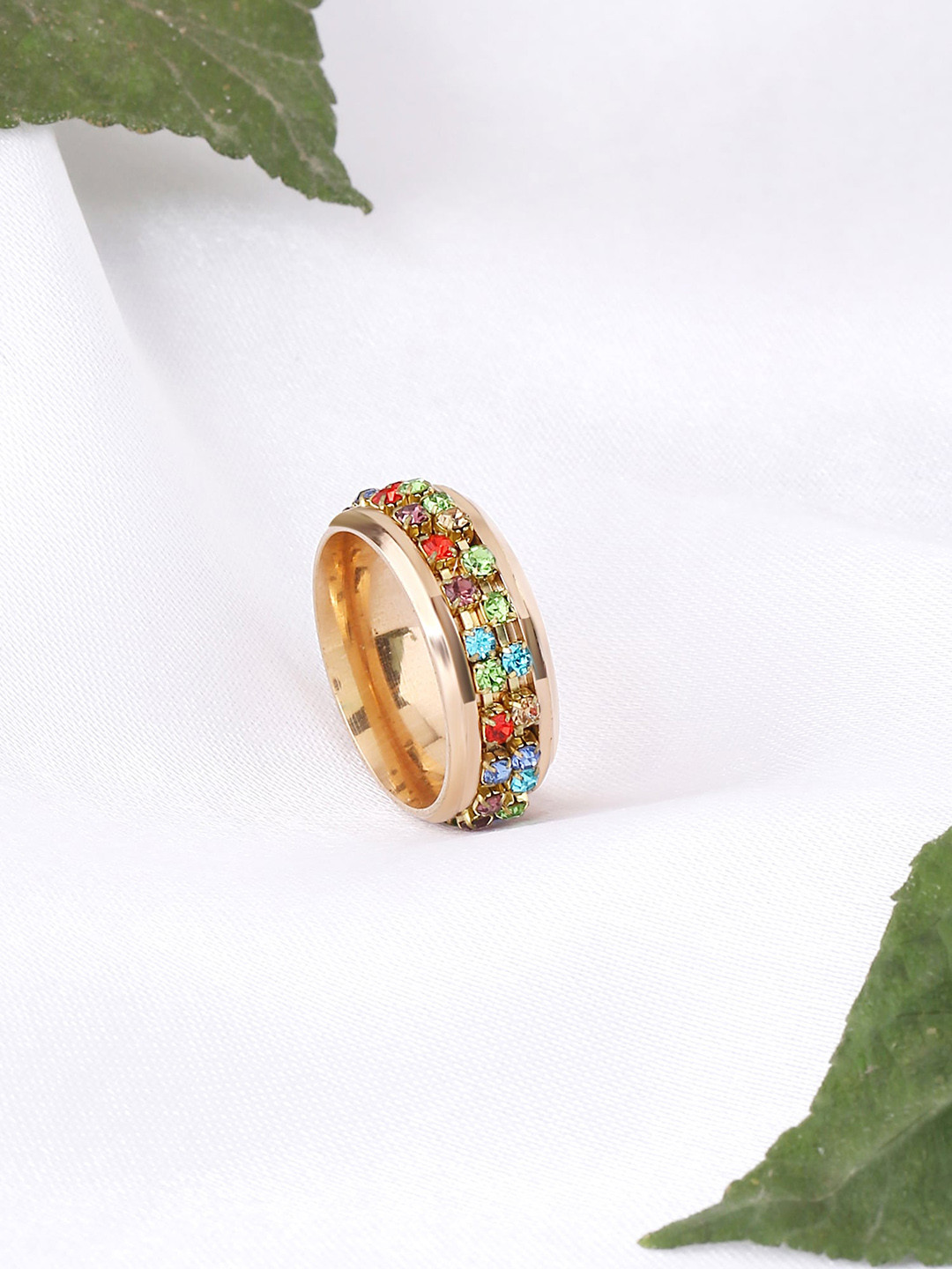 

Yellow Chimes Gold-Plated Green Crystal-Studded Finger Ring