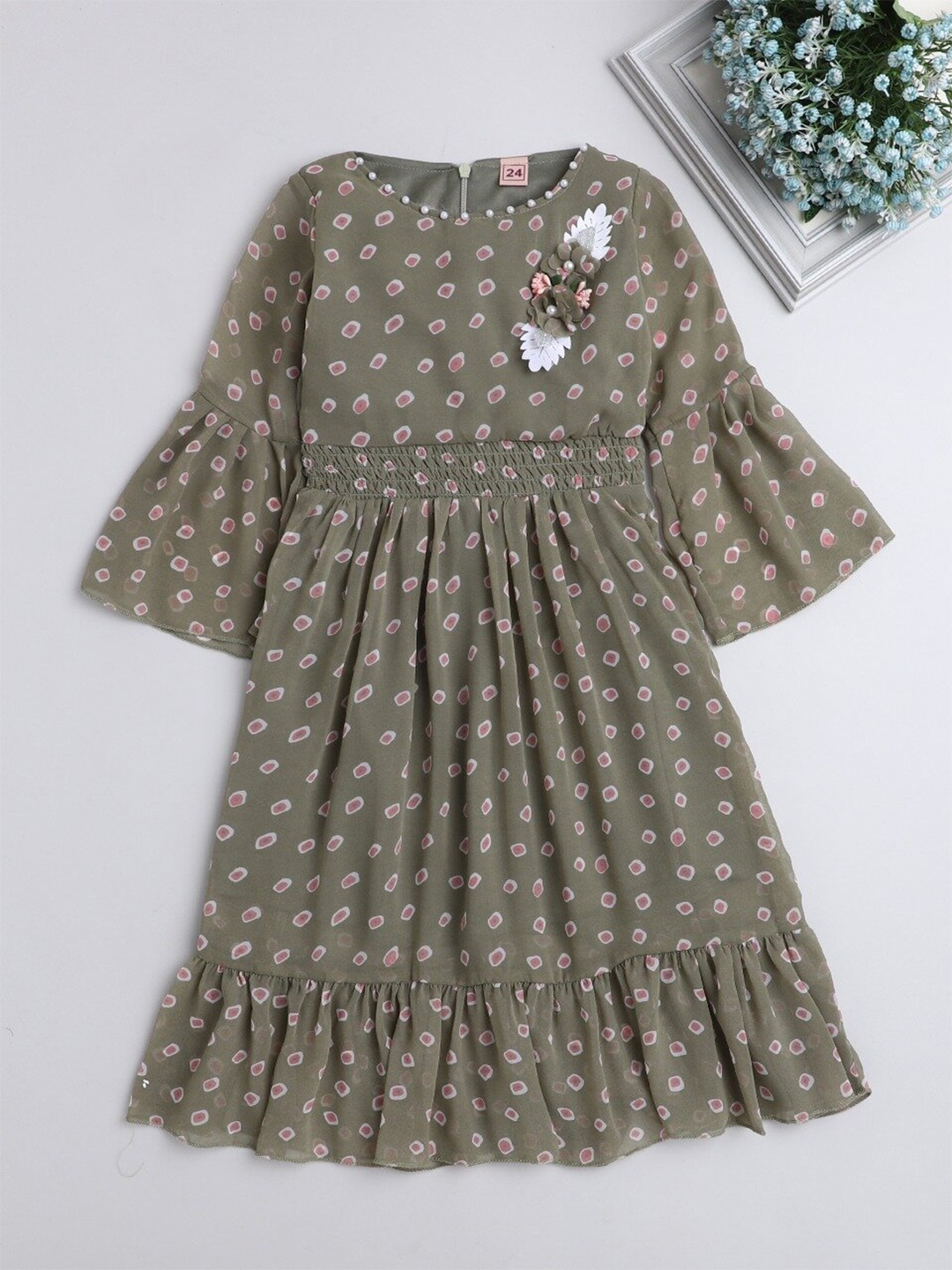 

The Magic Wand Printed Embellished Dress, Olive