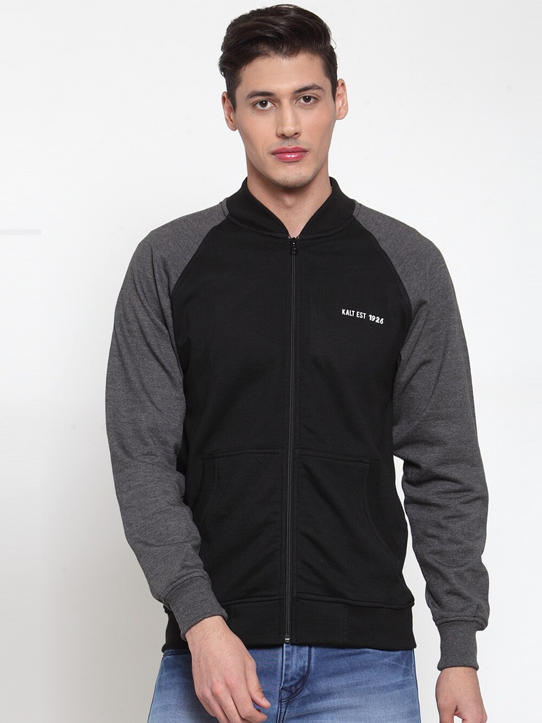 

Kalt Men Black & Grey Colourblocked Sweatshirt