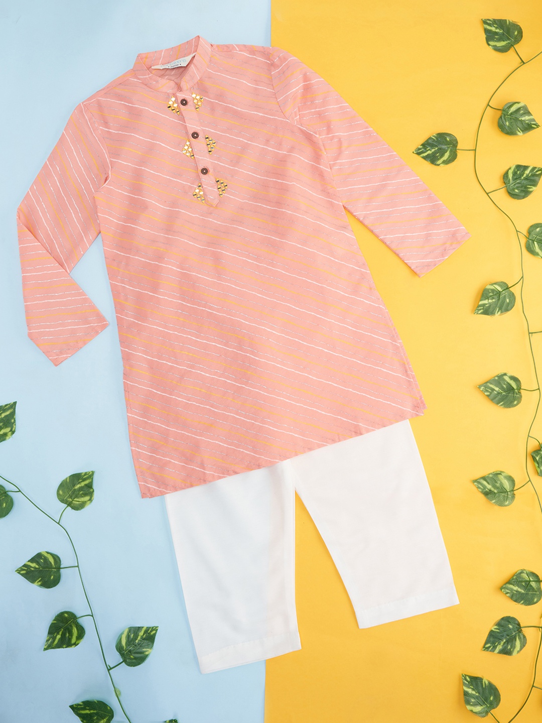 

indus route by Pantaloons Boys Striped Kurta with Pyjamas, Peach