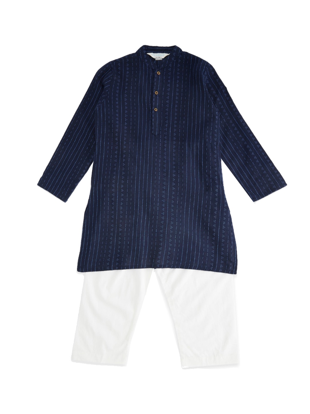 

indus route by Pantaloons Boys Navy Blue Embroidered Pure Cotton Kurta with Pyjamas