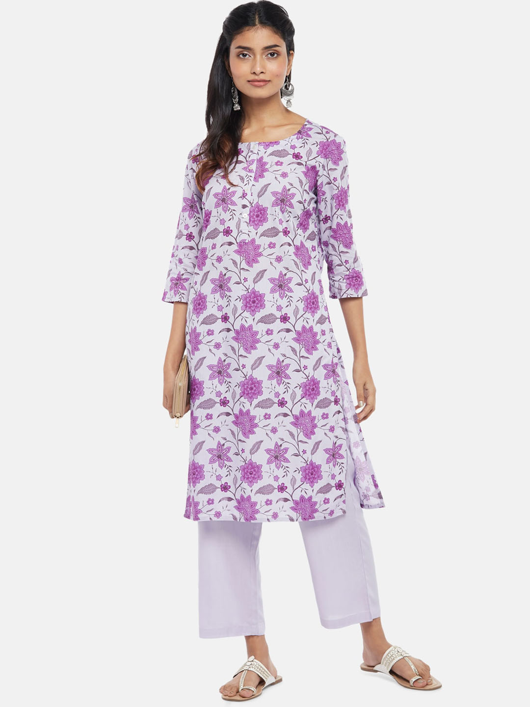 

RANGMANCH BY PANTALOONS Women Floral Printed Kurta with Pyjama Set, Purple