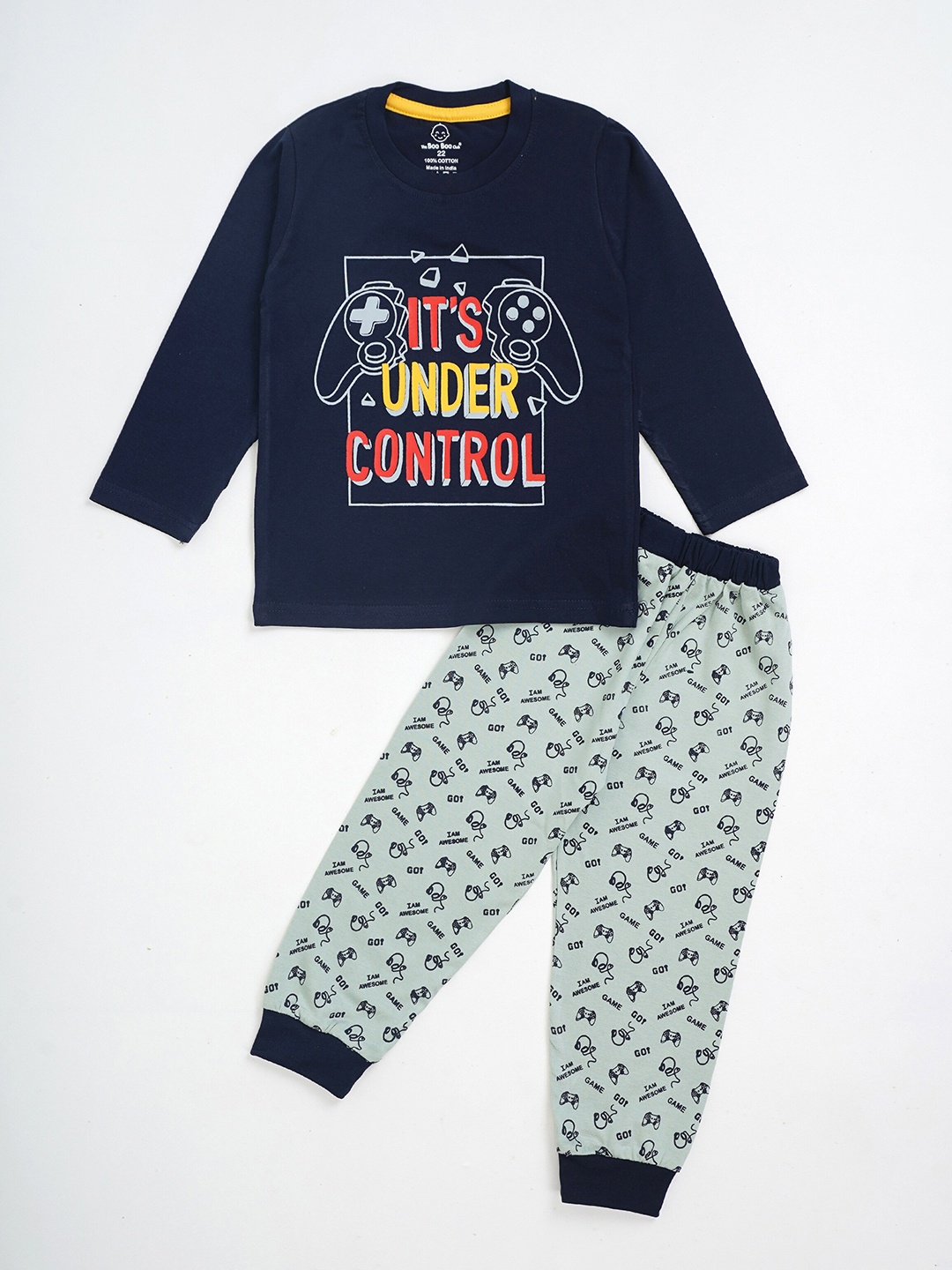 

The Boo Club Kids Printed Pure Cotton T-shirt with Pyjamas, Navy blue
