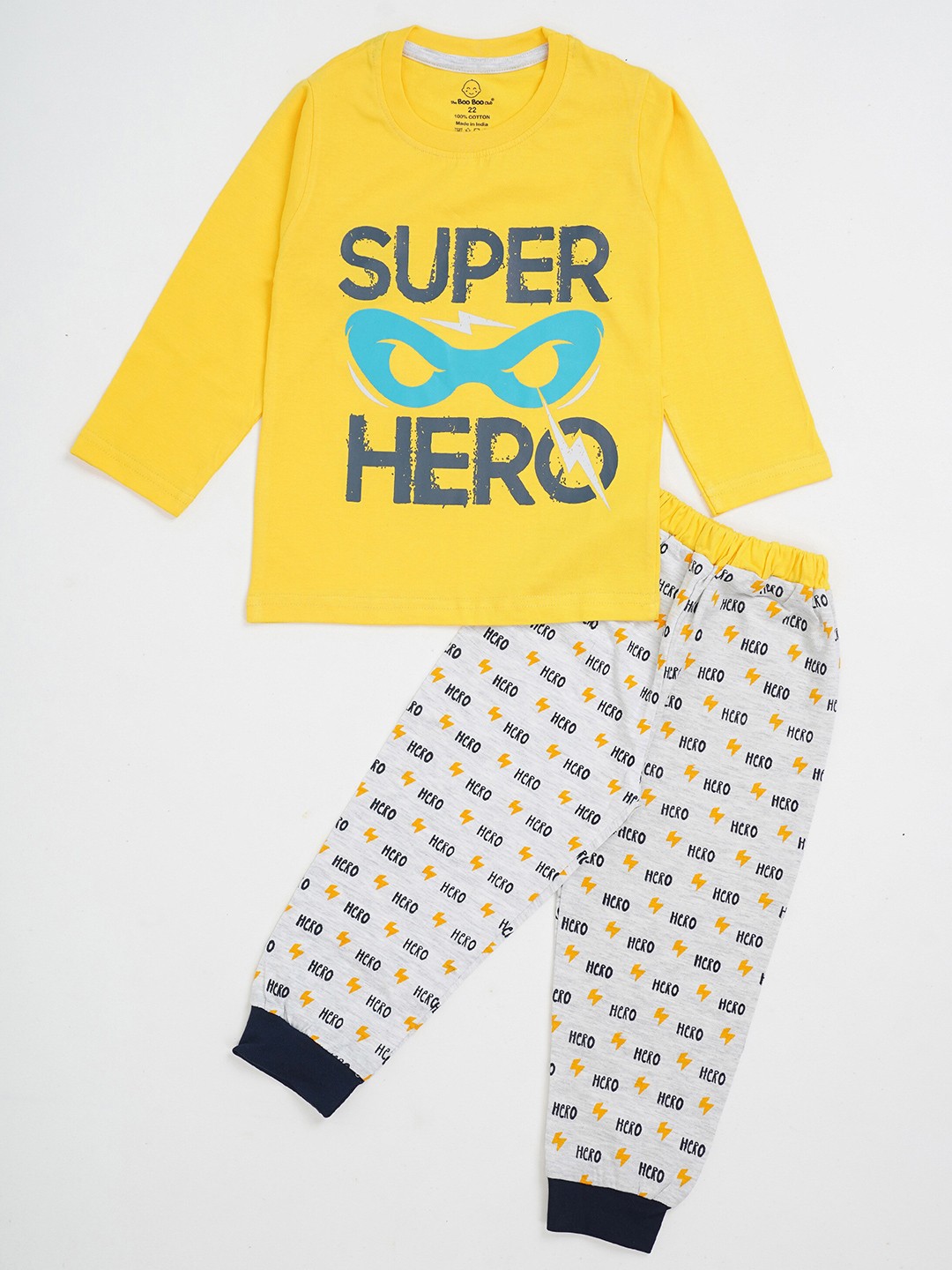 

The Boo Boo Club Kids-Unisex Pure Cotton Printed T-shirt With Shorts Night suits, Yellow