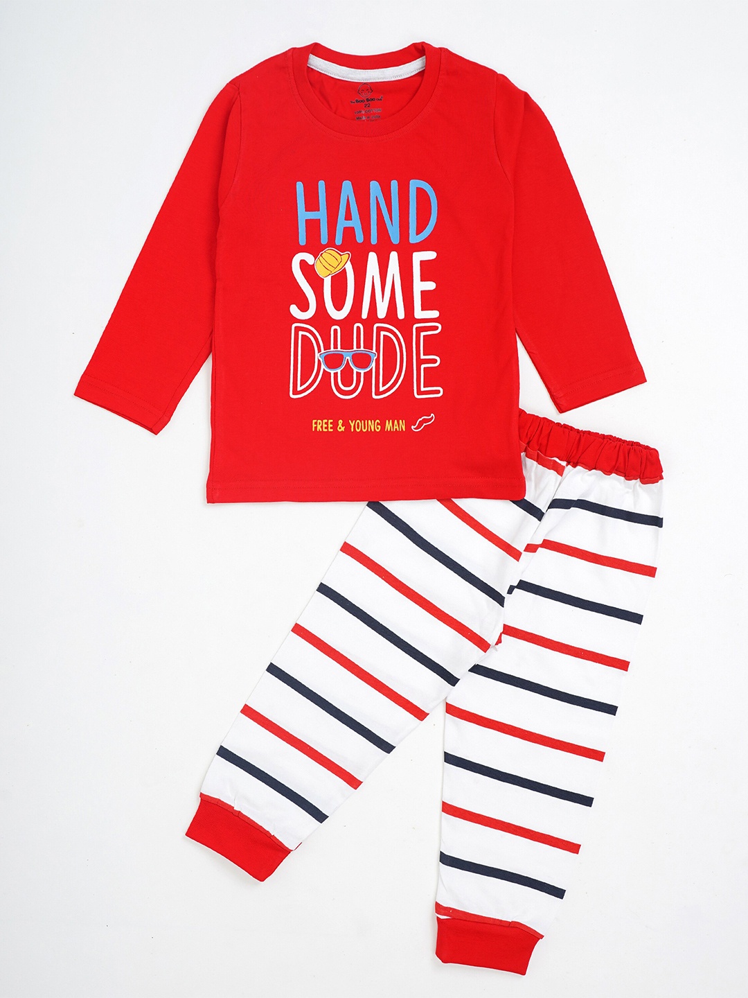 

The Boo Club Unisex Kids Red & White Printed T-shirt with Pyjamas