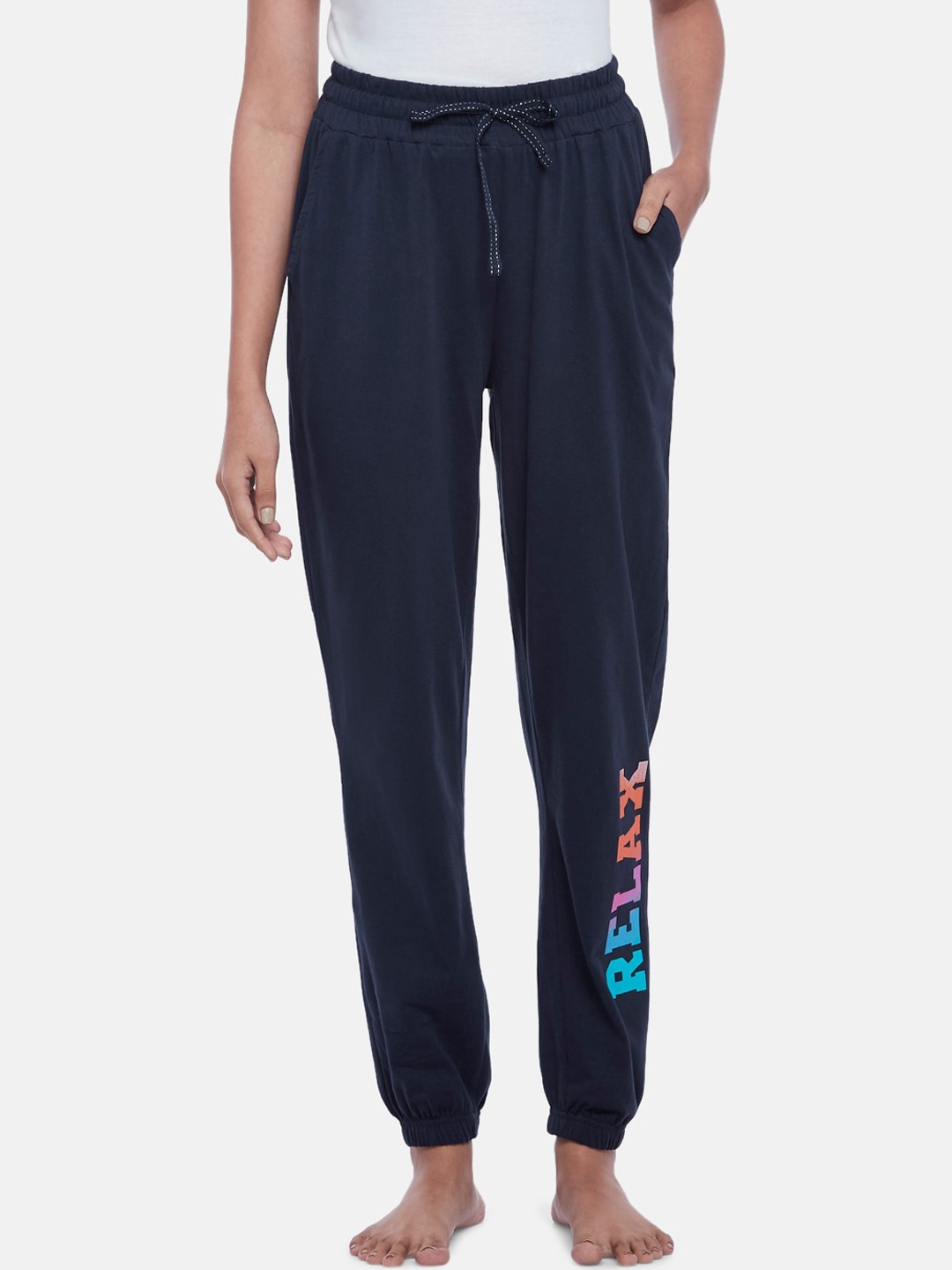 

Dreamz by Pantaloons Women Navy Blue Printed Cotton Joggers