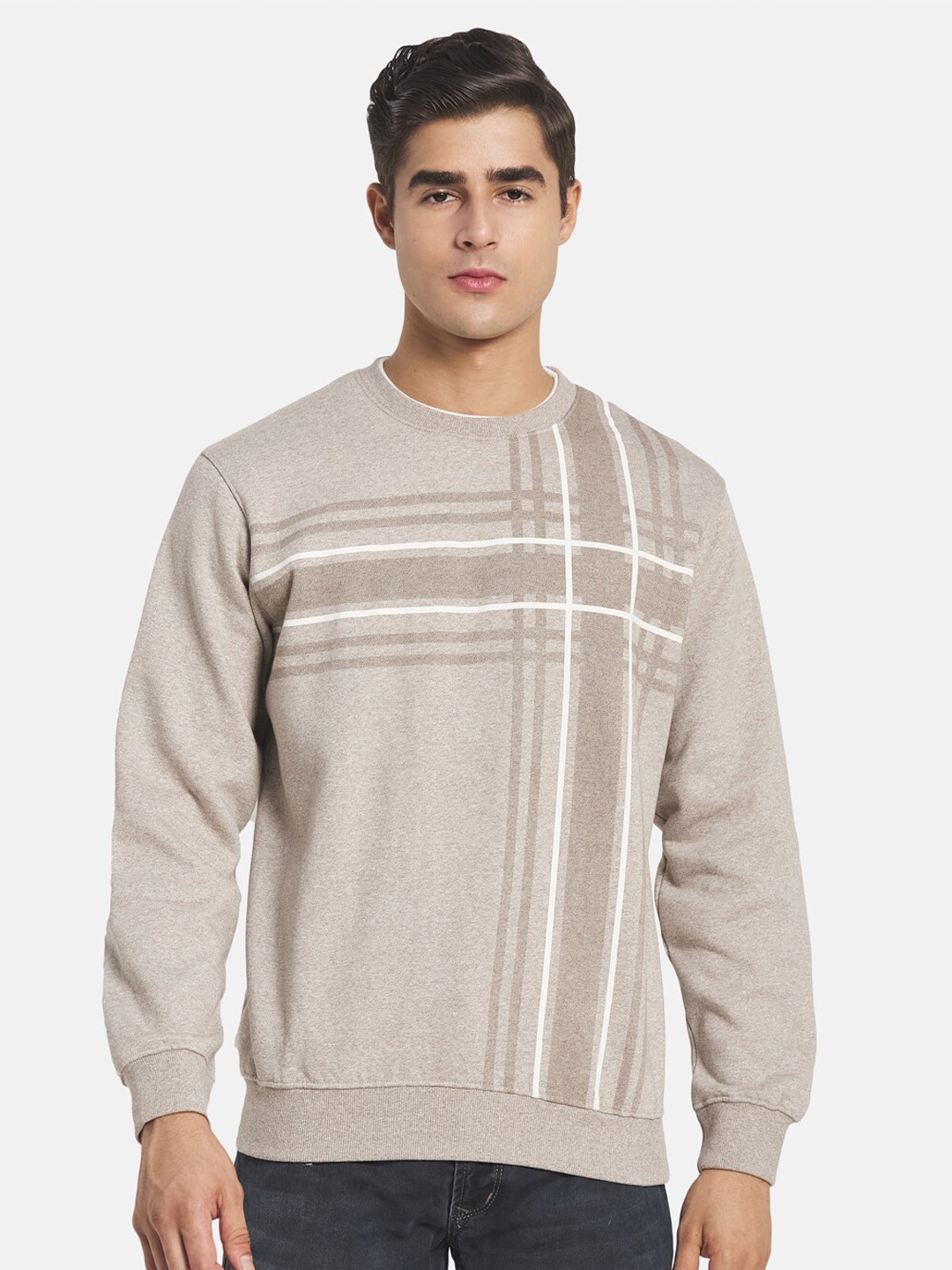 

Octave Men Brown Checked Fleece Sweatshirt