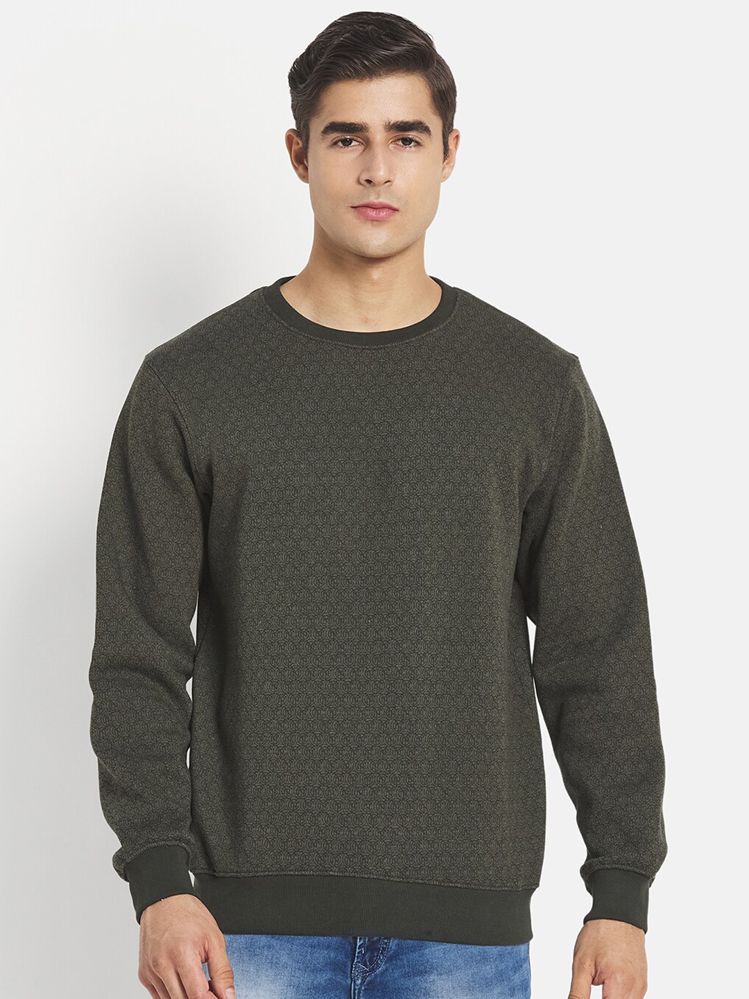 

Octave Men Olive Green Printed Fleece Sweatshirt