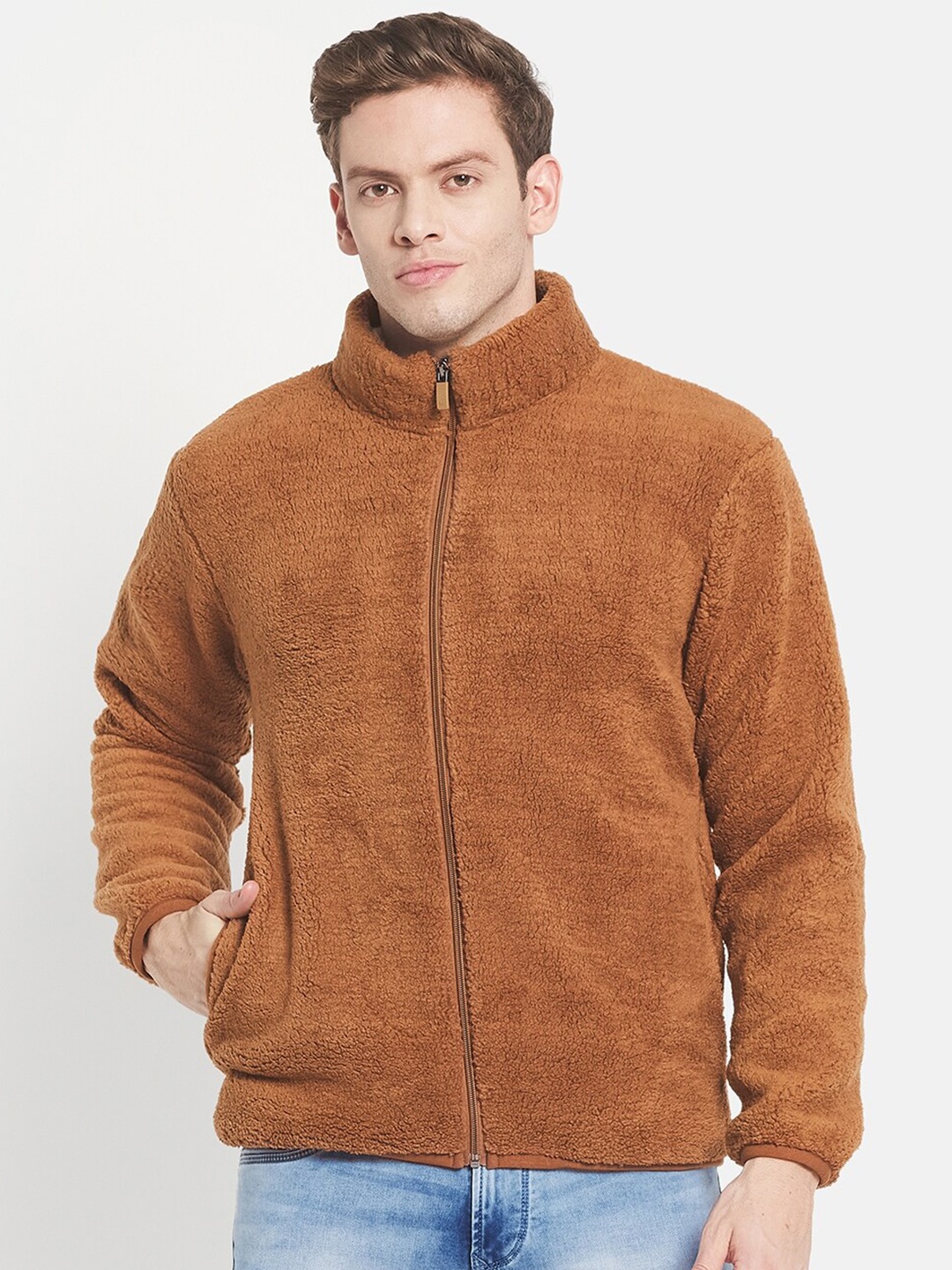 

Octave Men Brown Fleece Front-Open Sweatshirt