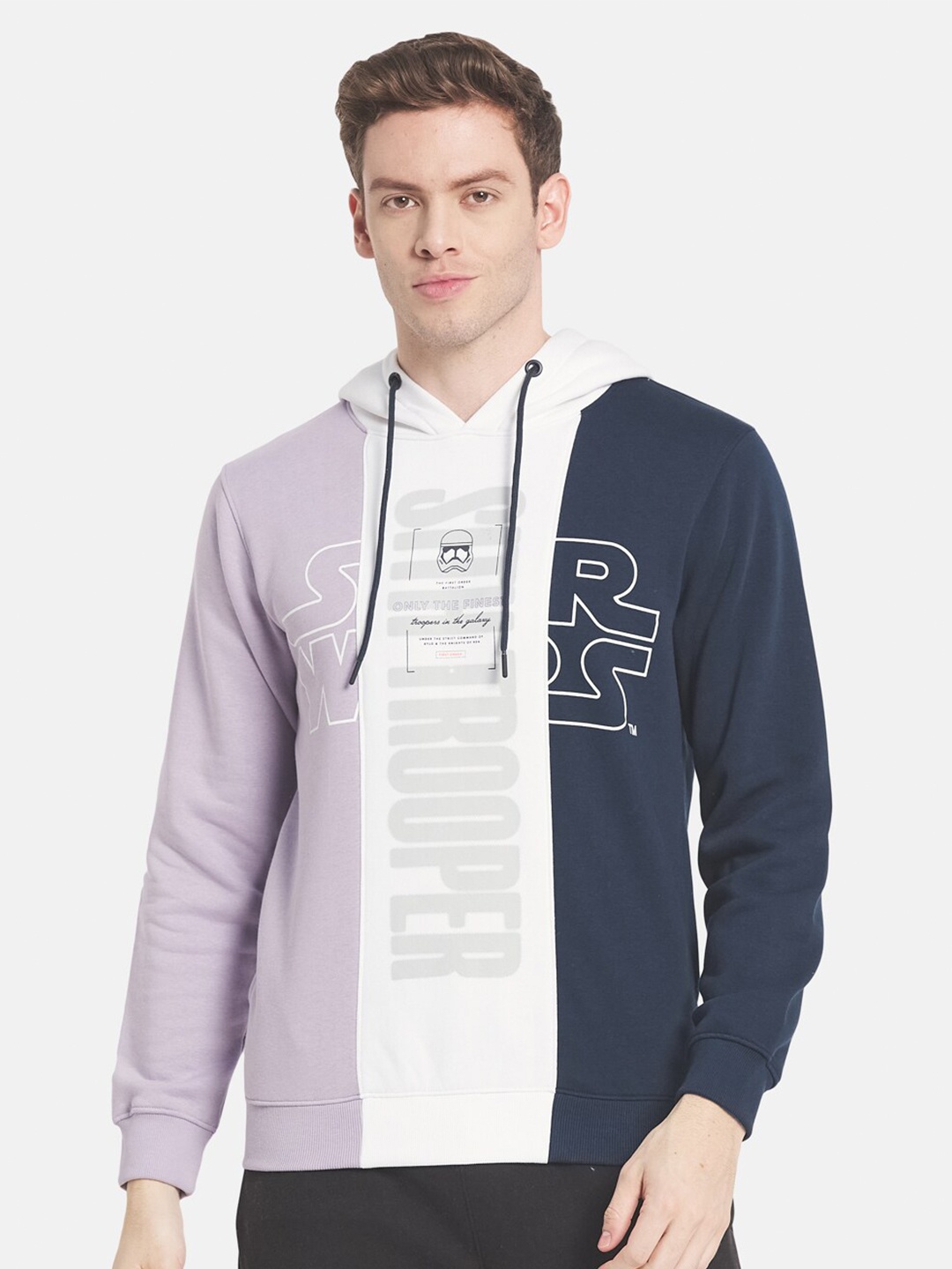 

Octave Plus Size Men Lavender Colourblocked Hooded Sweatshirt