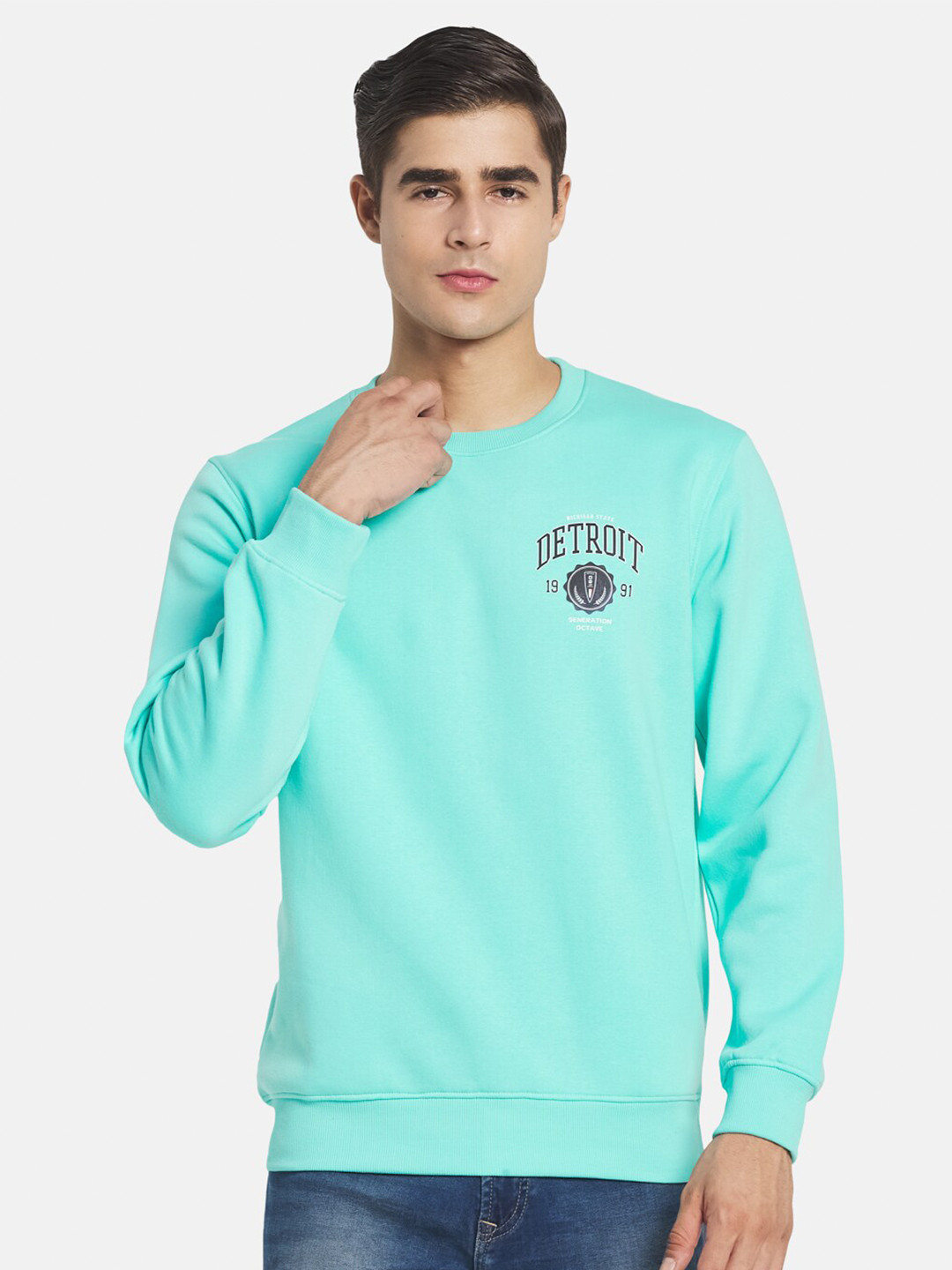

Octave Men Turquoise Blue Printed Sweatshirt