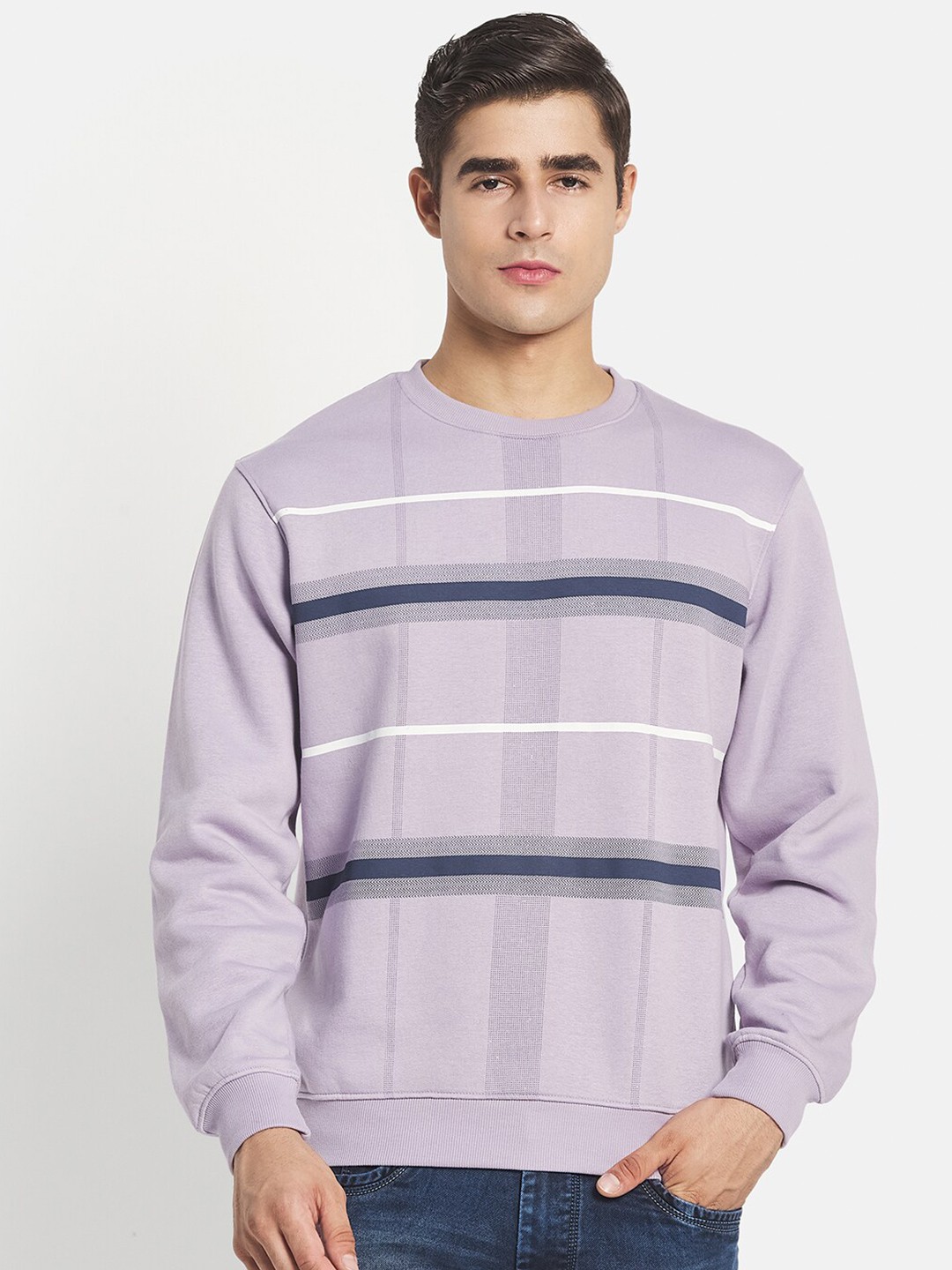 

Octave Plus Size Men Purple Checked Sweatshirt