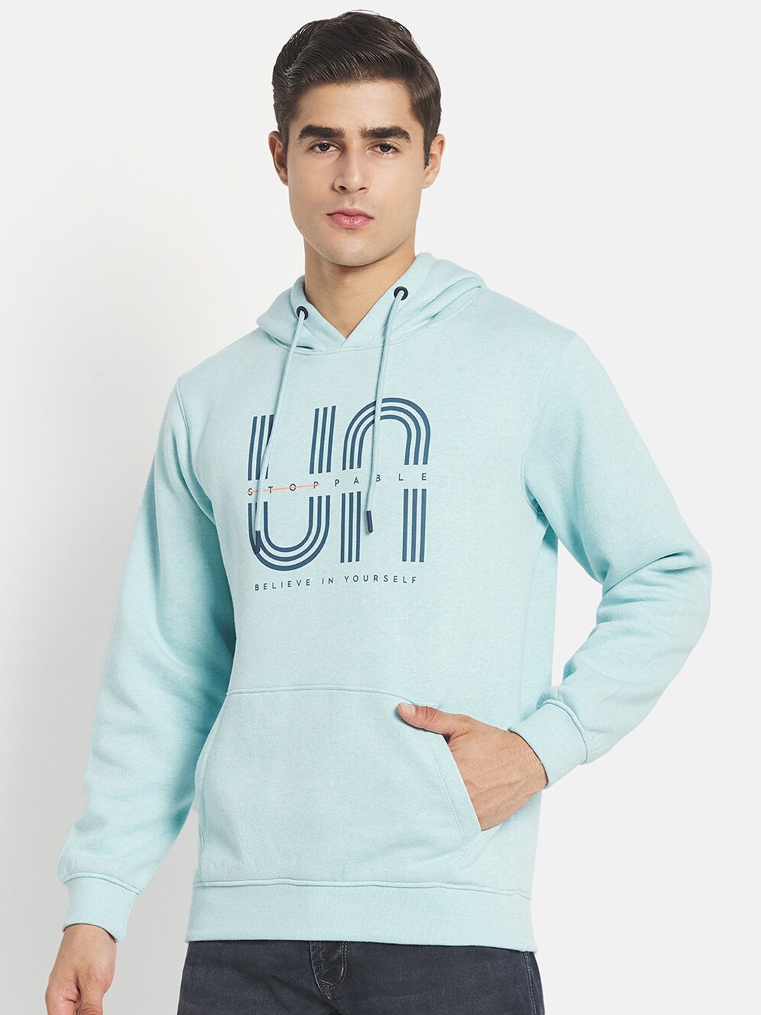 

Octave Men Blue Printed Hooded Sweatshirt