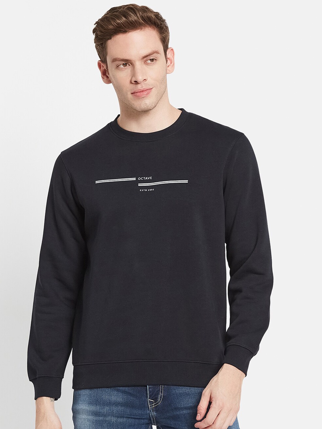 

Octave Men Navy Blue Printed Sweatshirt