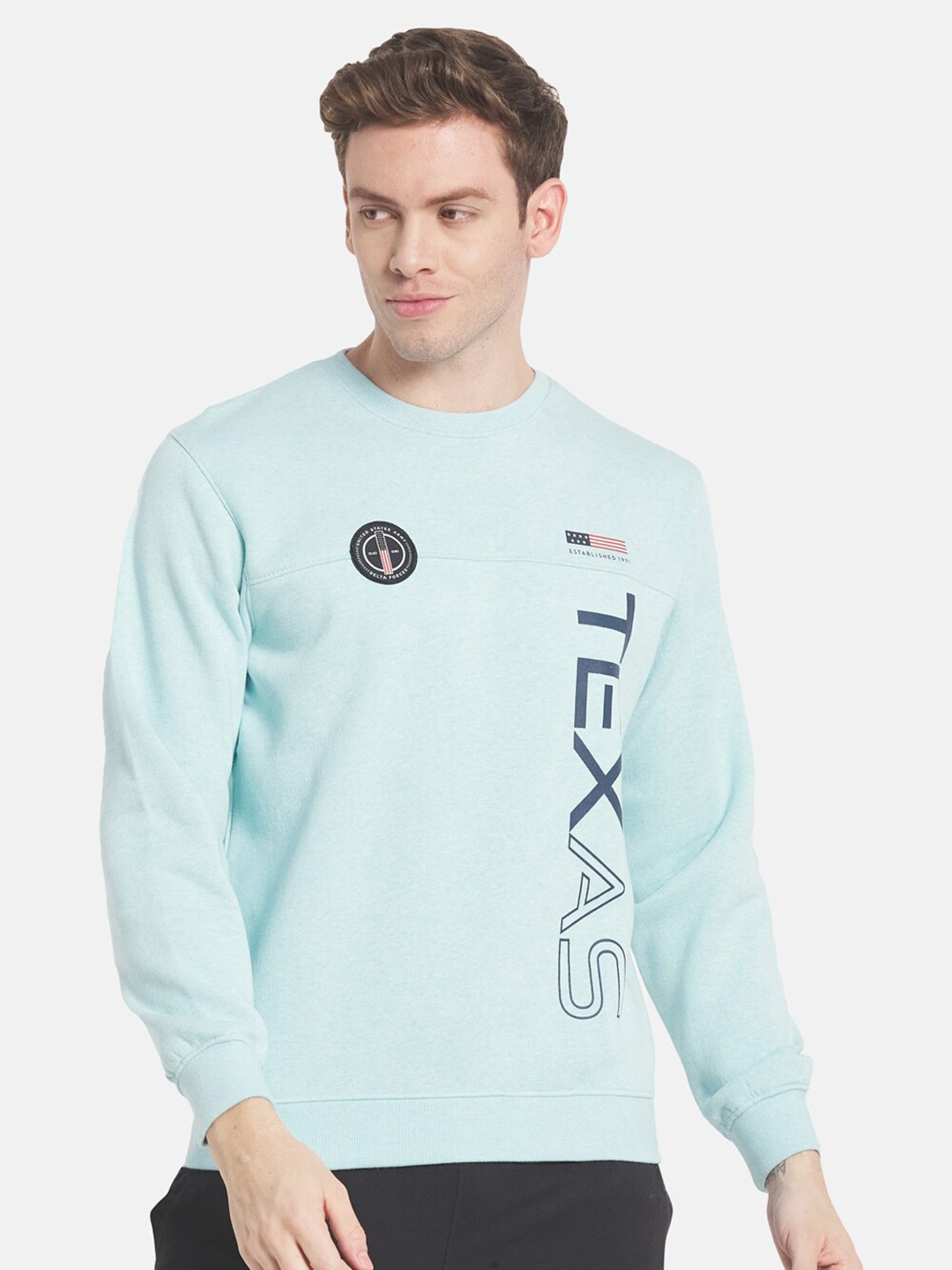 

Octave Men Printed Fleece Sweatshirt, Blue