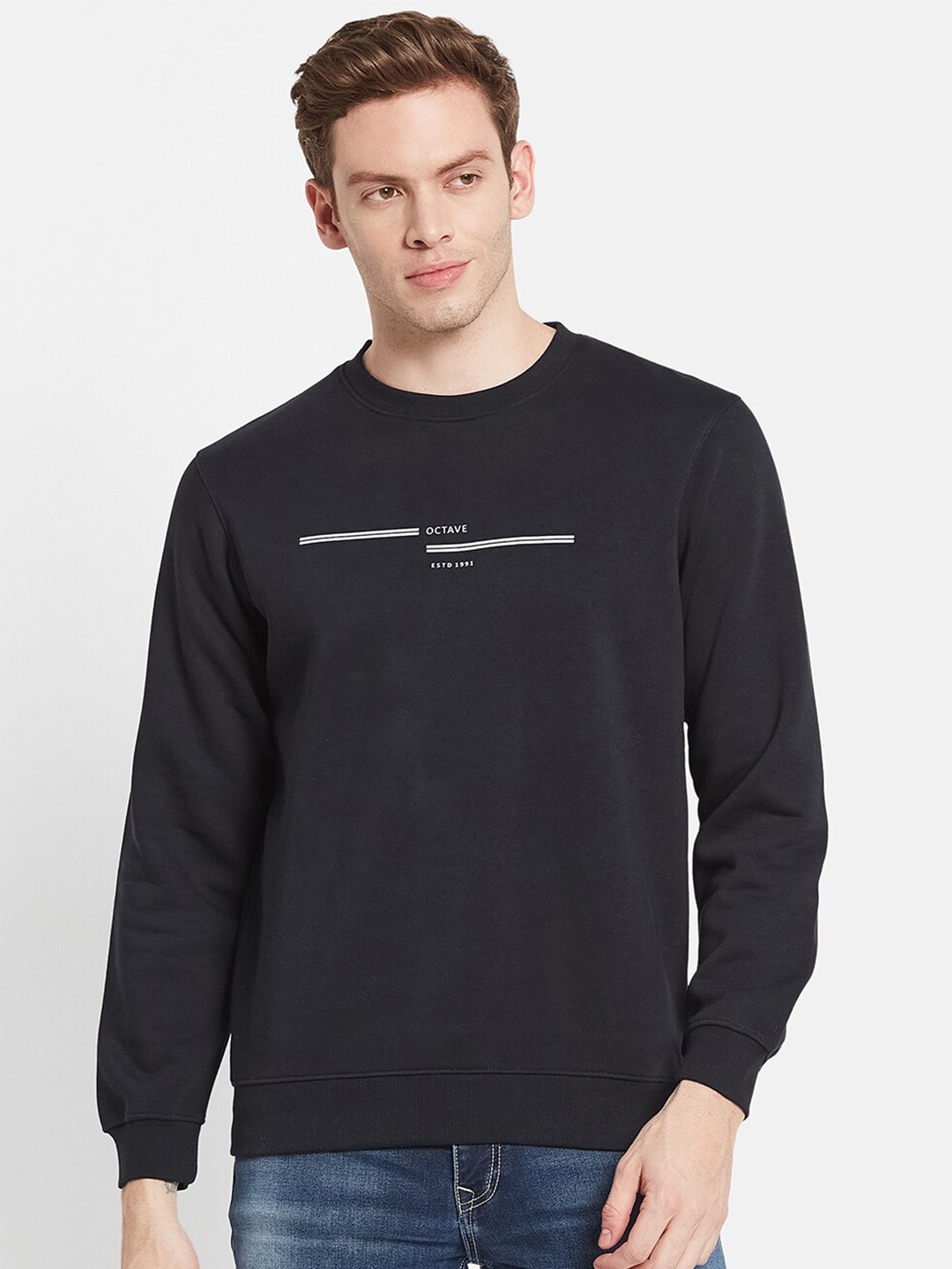 

Octave Men Navy Blue Printed Sweatshirt