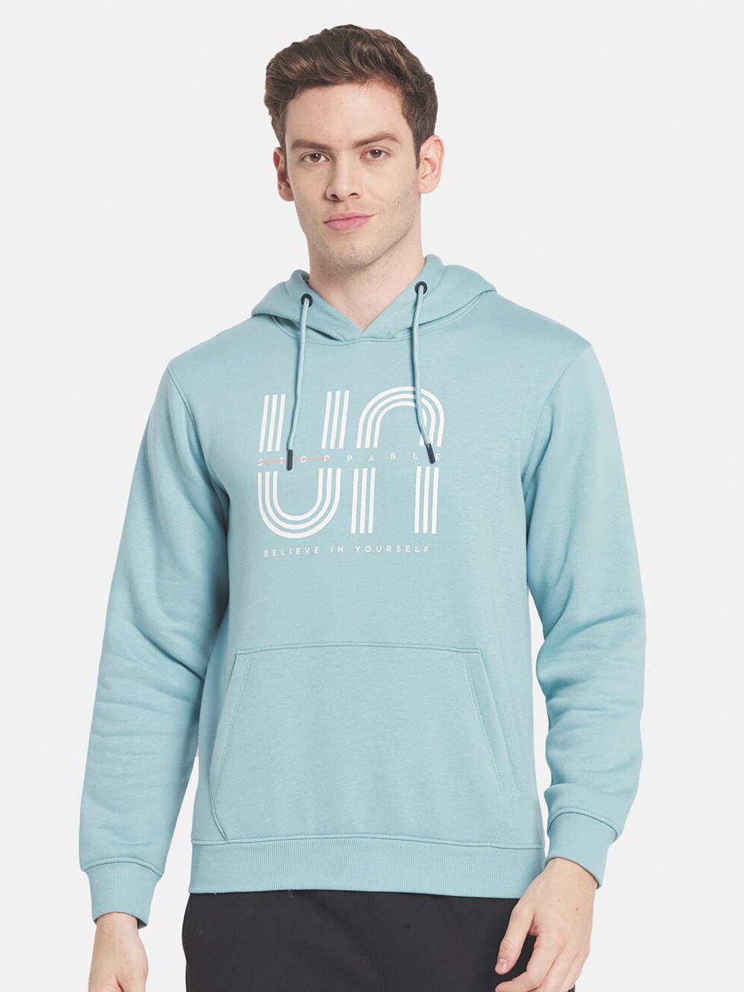 

Octave Men Blue Printed Hooded Sweatshirt