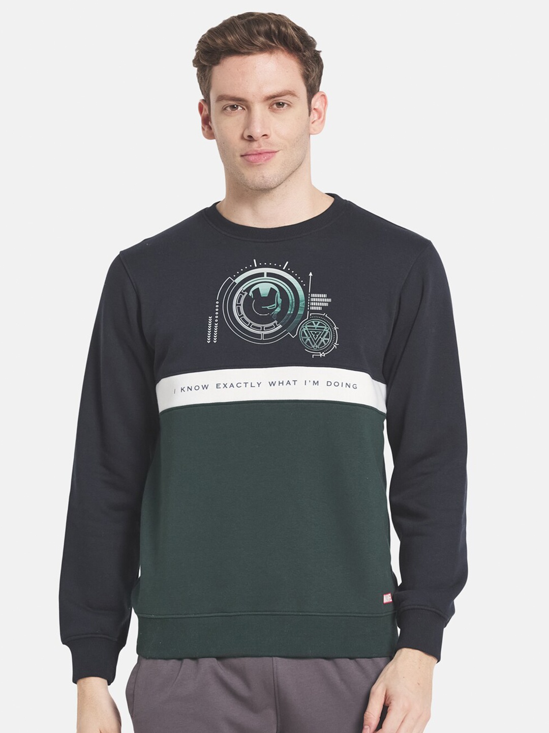 

Octave Men Navy Blue Printed Hooded Sweatshirt