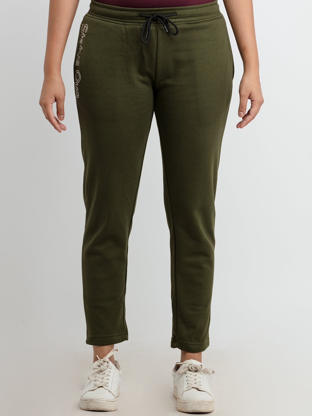 

Status Quo Women Olive Green Brand Logo Printed Regular Fit Track Pant