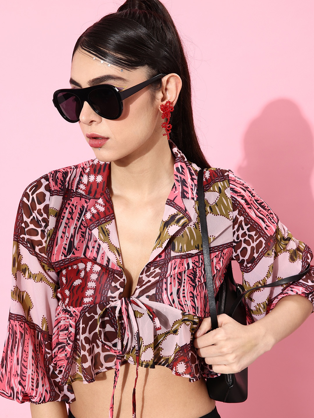 

KASSUALLY Pretty Pink Animal Printed Once Upon a Sleeve Top