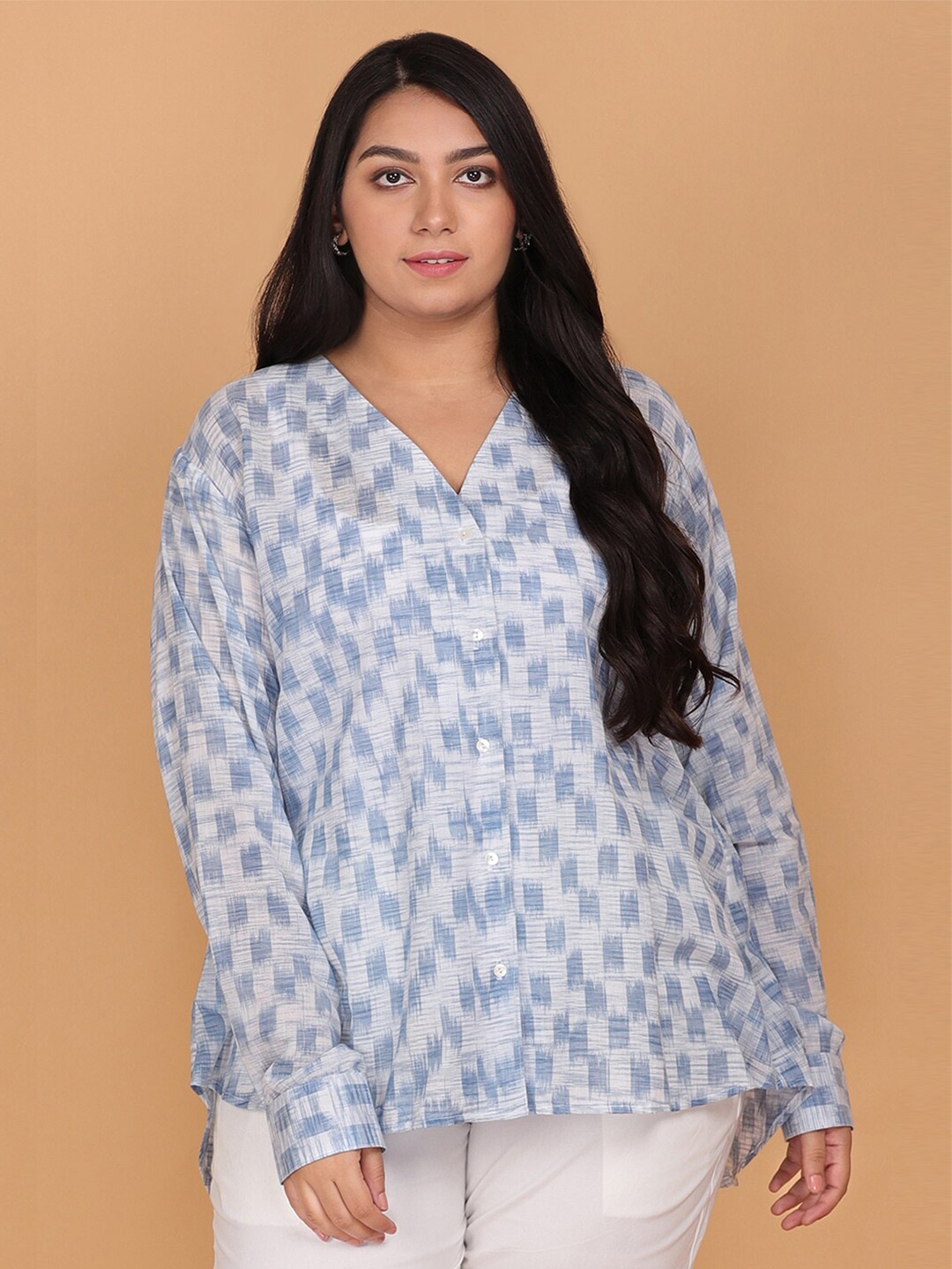 

LastInch Plus Size Women Blue Summer Cool Print Loose Fit Shirt