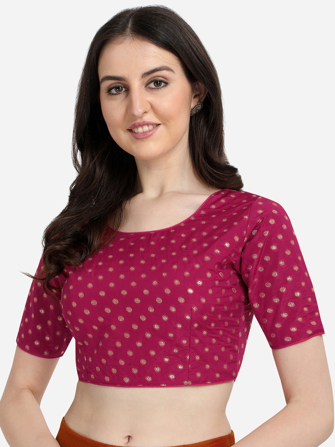 

Amrutam Fab Women Pink PrinteJacquard Readymade Saree Blouse