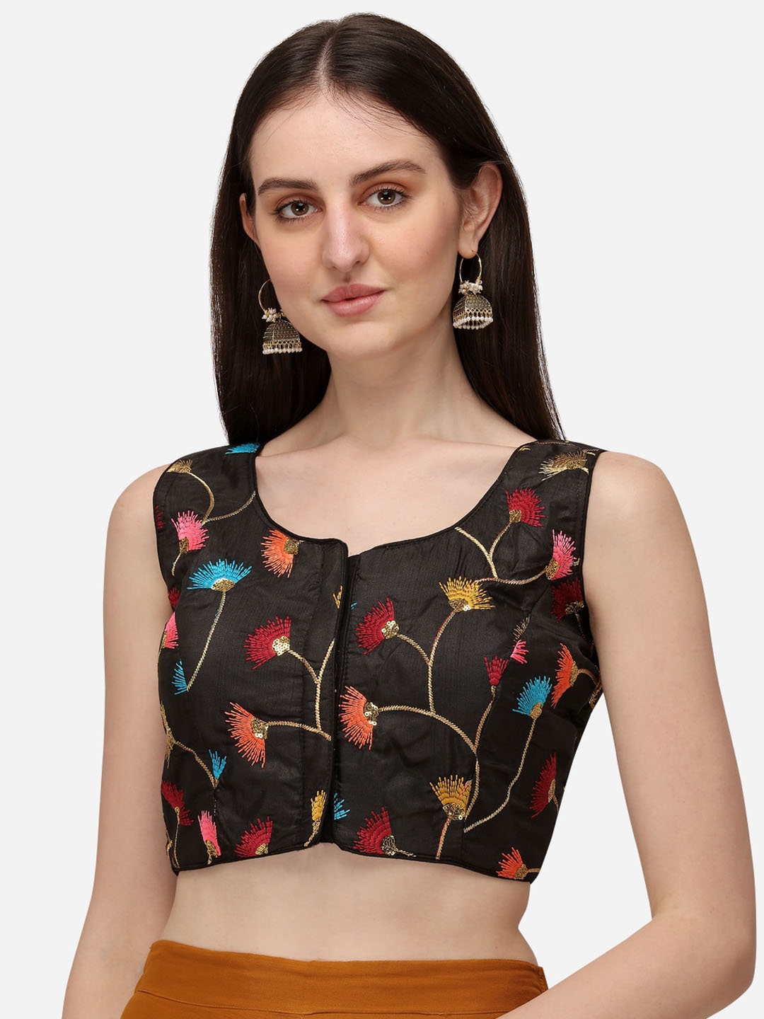 

Amrutam Fab Women Black Embroidered Silk Saree Blouse