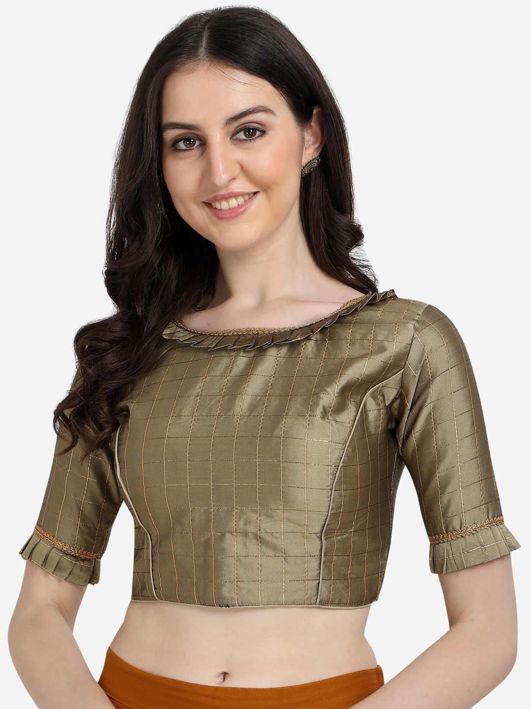 

Amrutam Fab Women Golden-Coloured Embellished Silk Saree Blouse, Gold