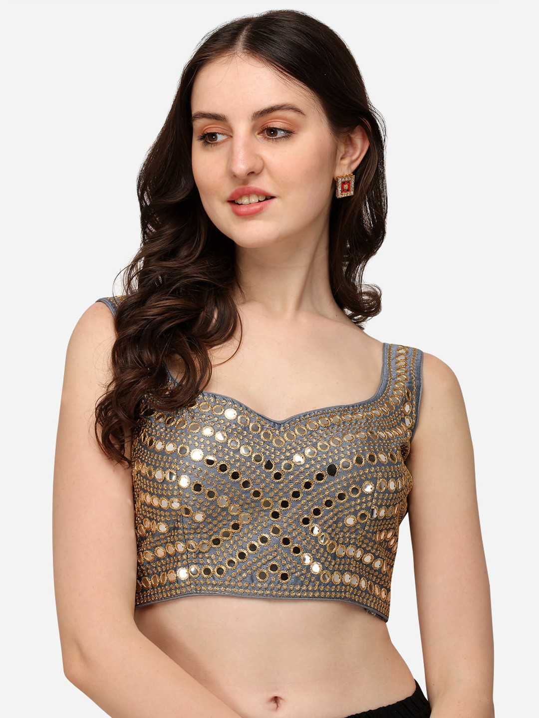 

Amrutam Fab Women Grey Embellished Silk Saree Blouse