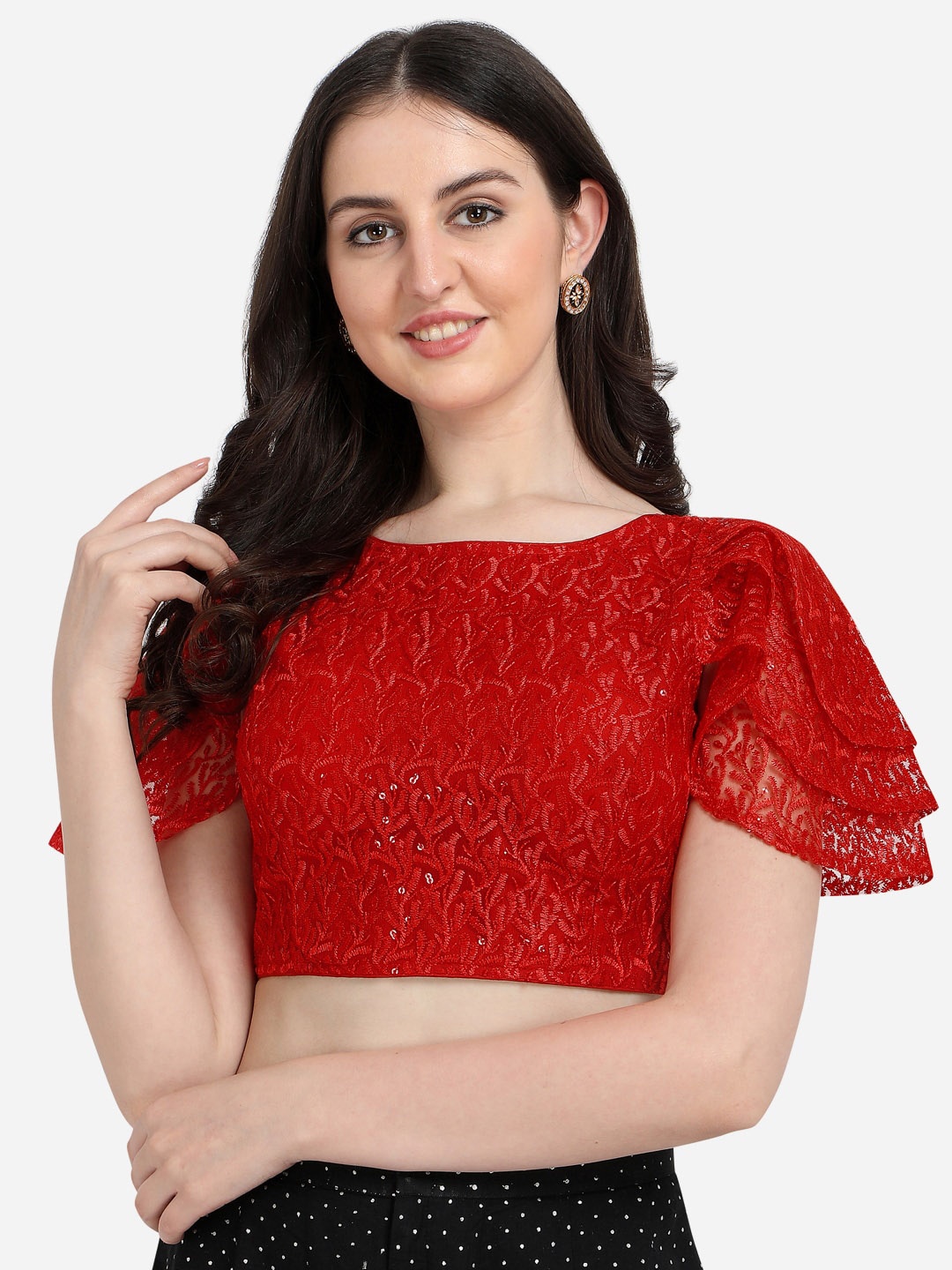 

Amrutam Fab Women Red Self-Design & Sequence Work Saree Blouse