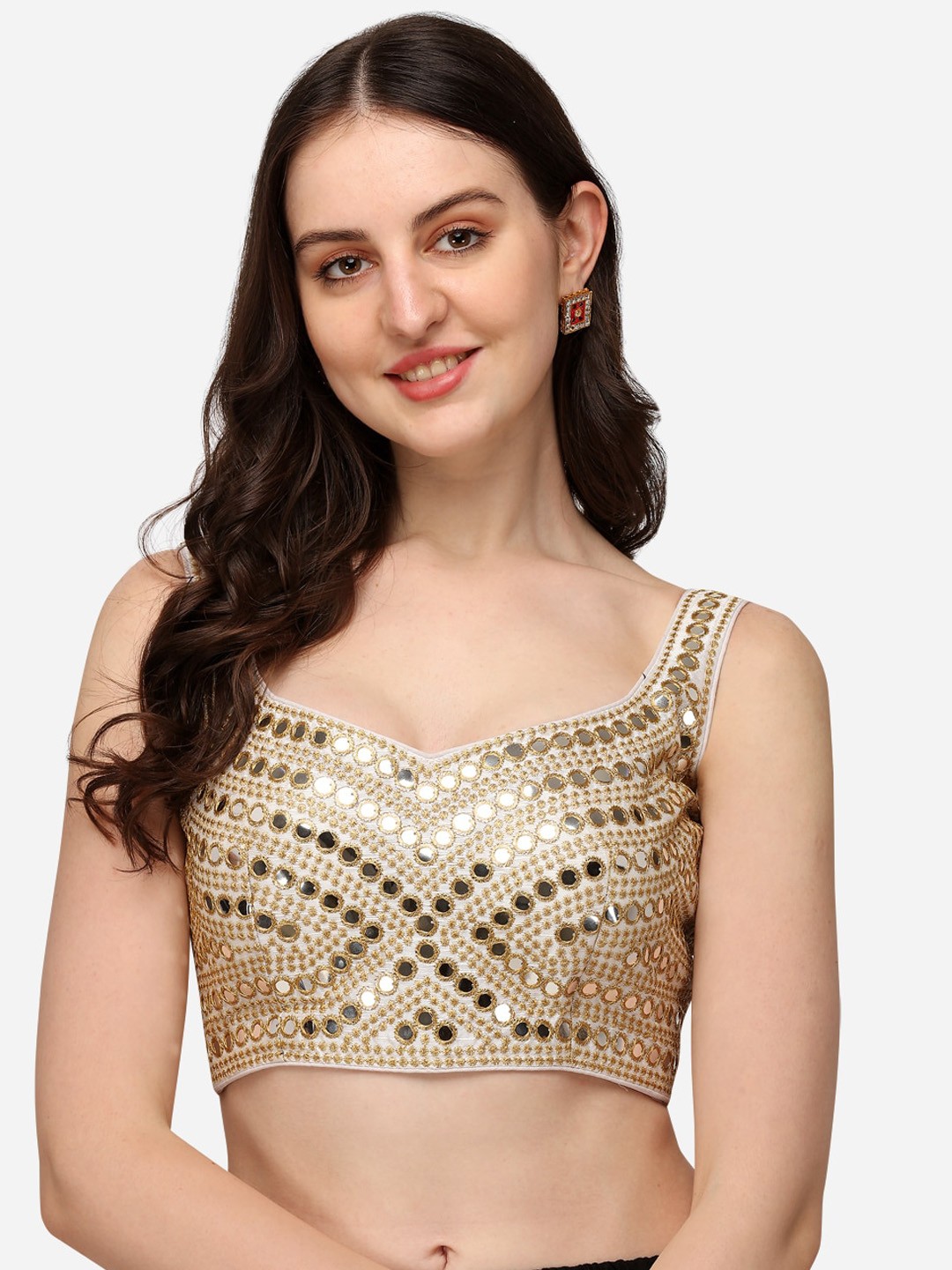 

Amrutam Fab Women Off White Embroidered Readymade Silk Saree Blouse