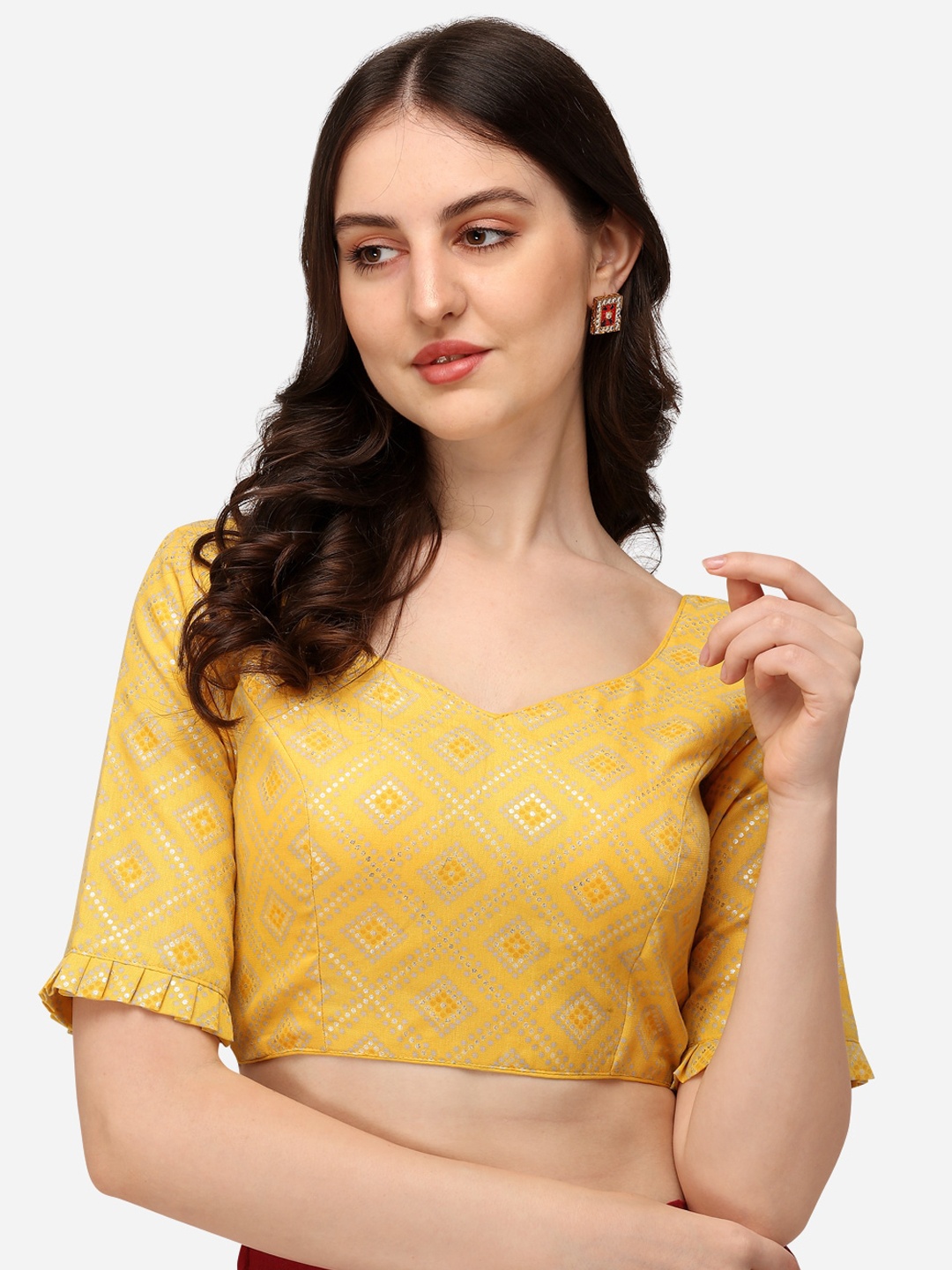 

Amrutam Fab Women Yellow Printed Readymade Saree Blouse
